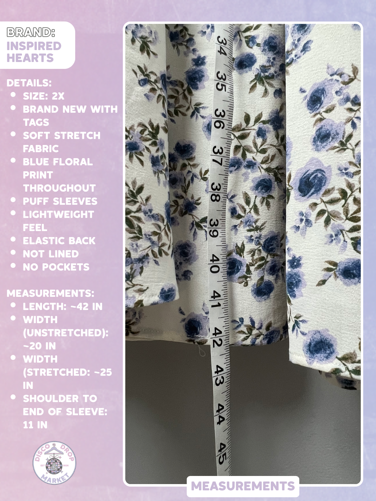 NWT Inspired Hearts Brand - Blue Floral Maxi Dress 2X
