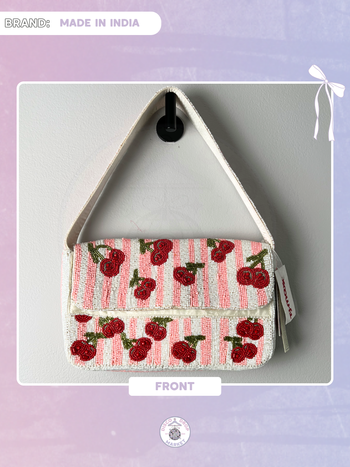 Viral Pink and White Cherry Picnic Beaded Shoulder Bag Made in India
