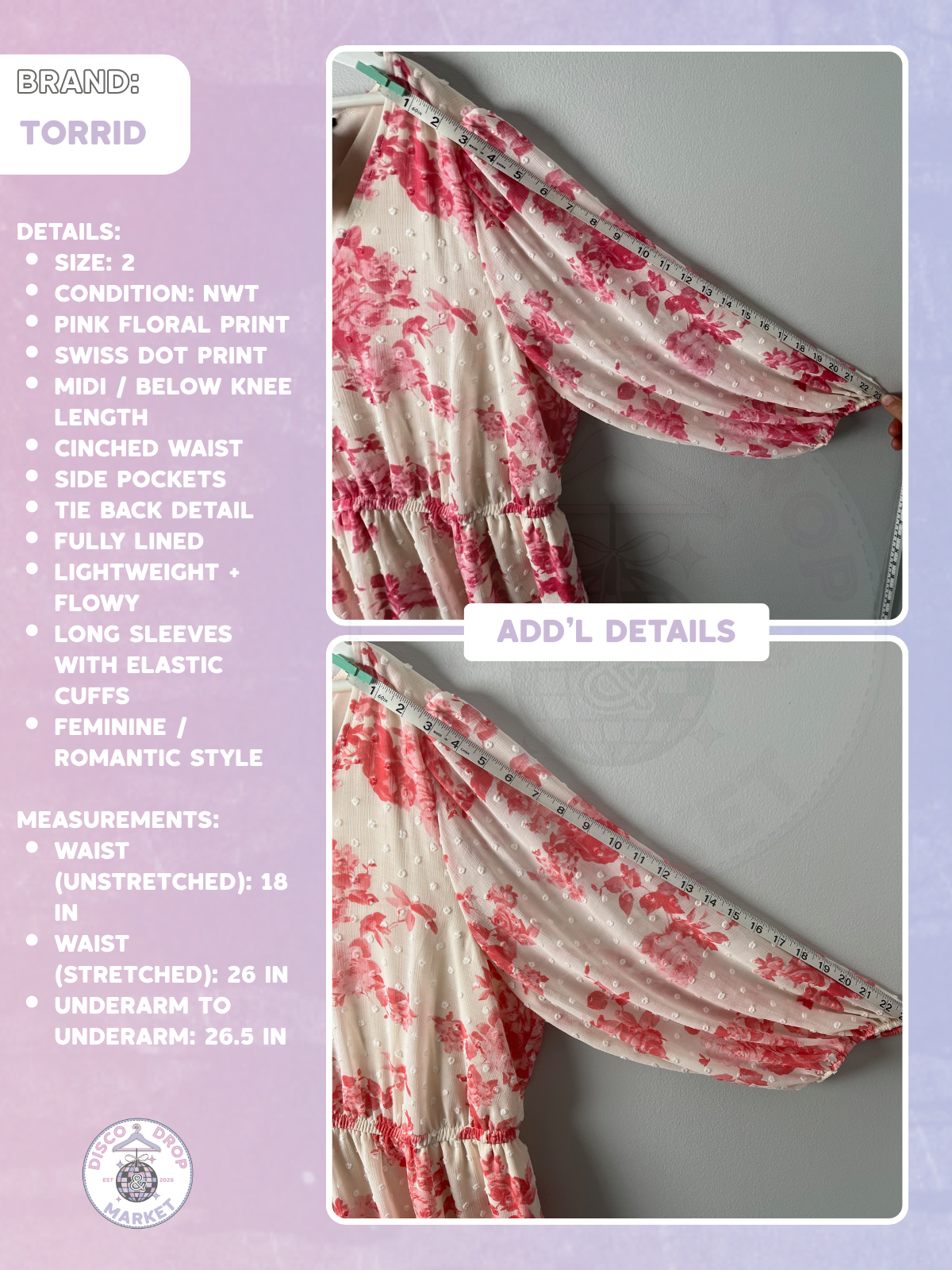 Pink Floral Swiss Dot Dress | Torrid Szie 2 NWT