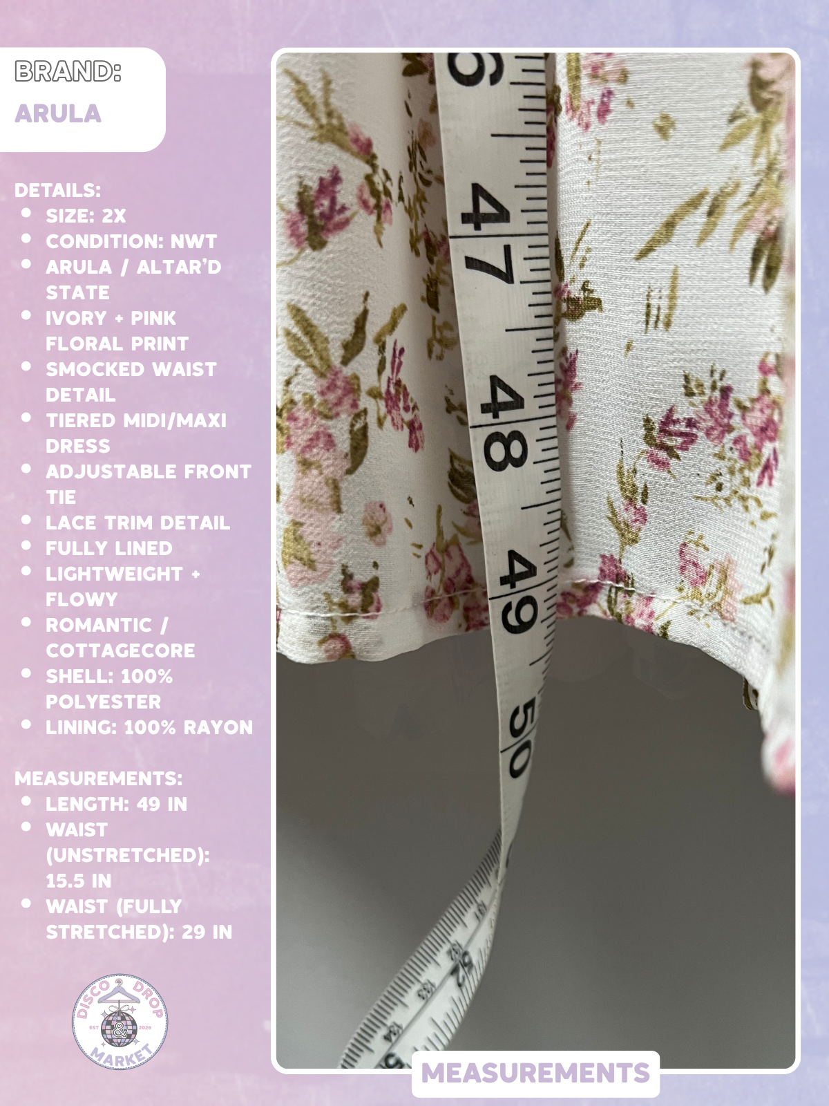 Cottagecore Floral Midi Dress | Arula Size B NWT