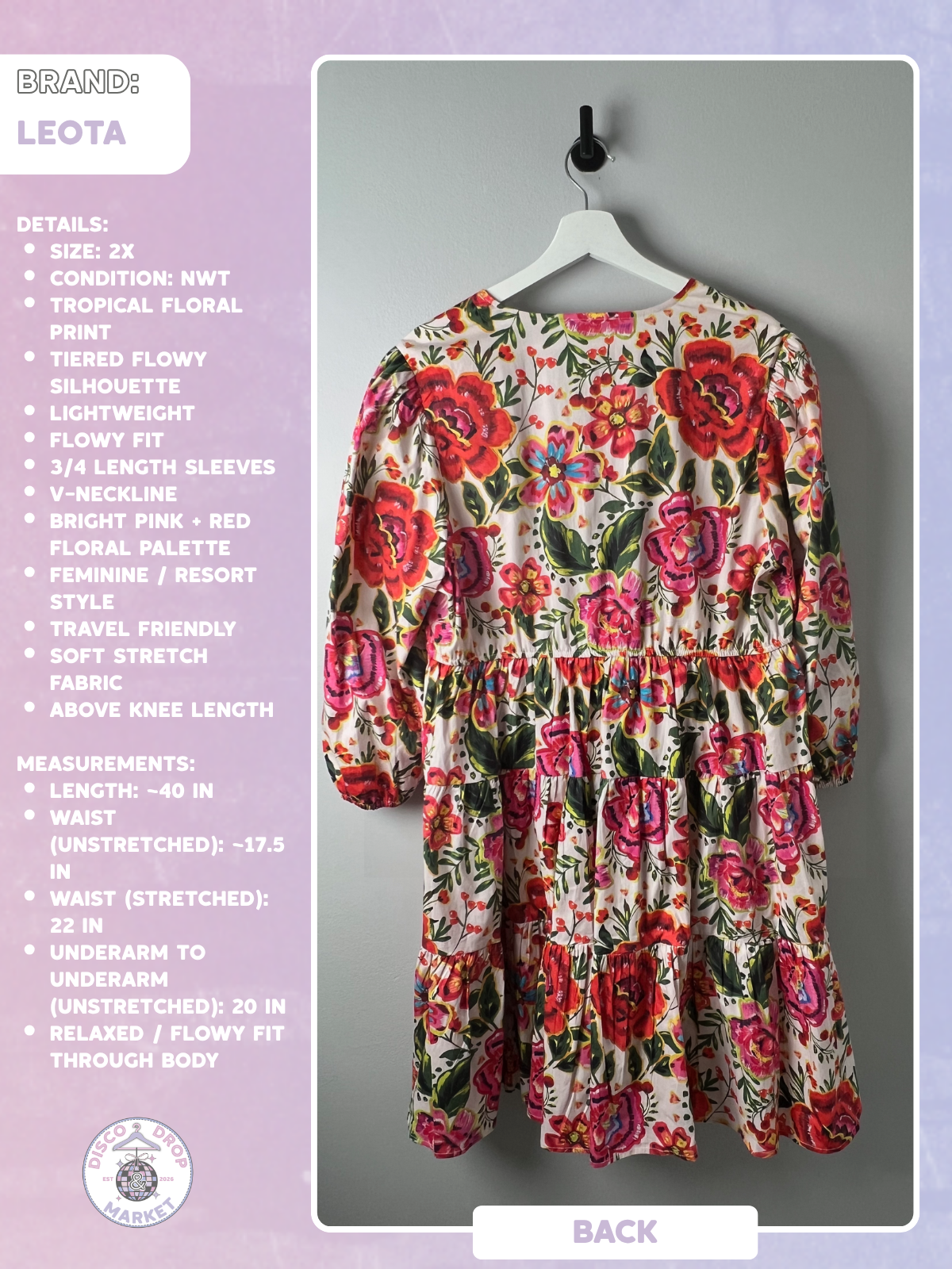Zariah Empire Waist Mini Dress in Crown Floral Flame Scarlet | Leota Size 2X NWT