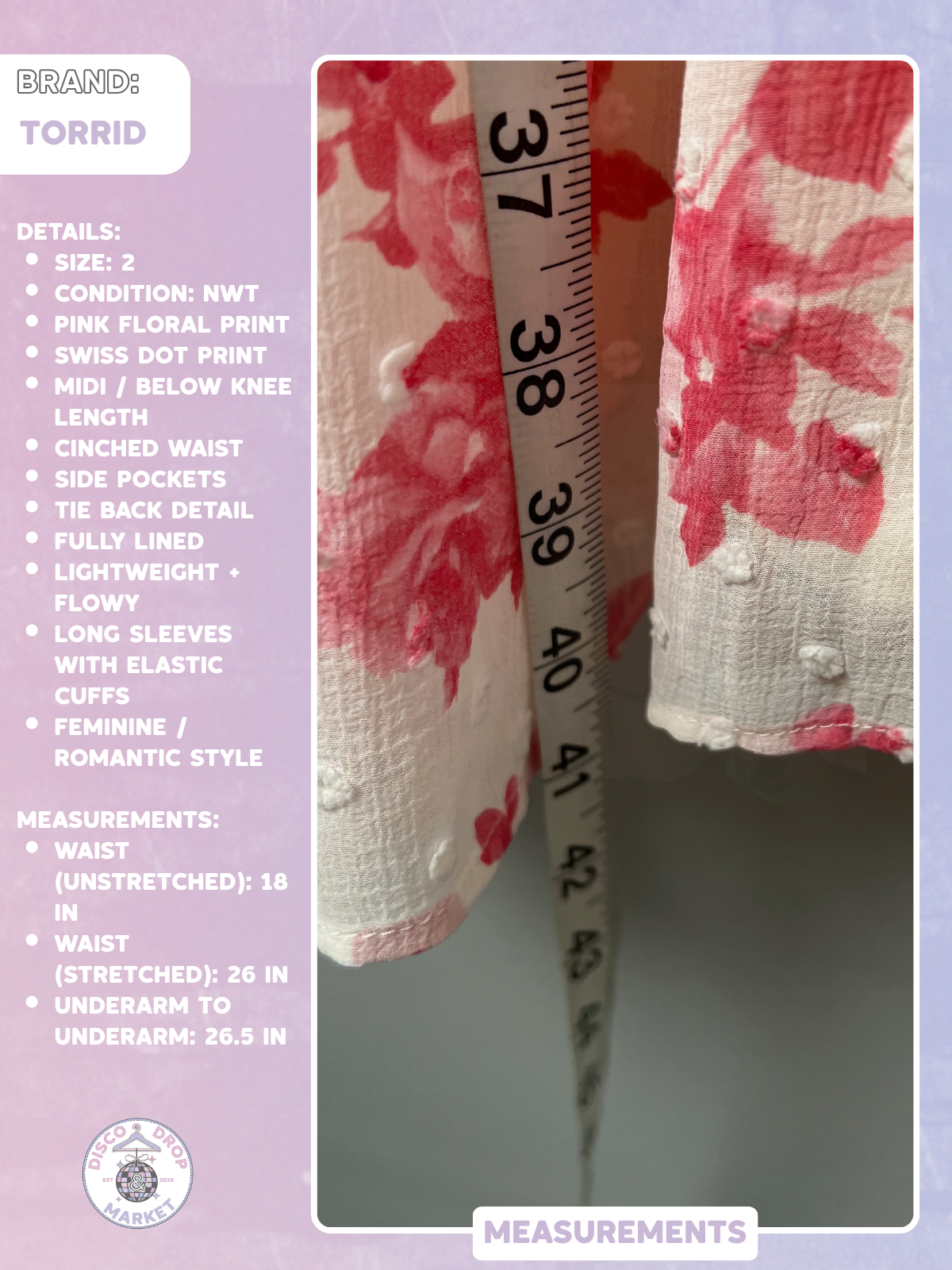 Pink Floral Swiss Dot Dress | Torrid Szie 2 NWT