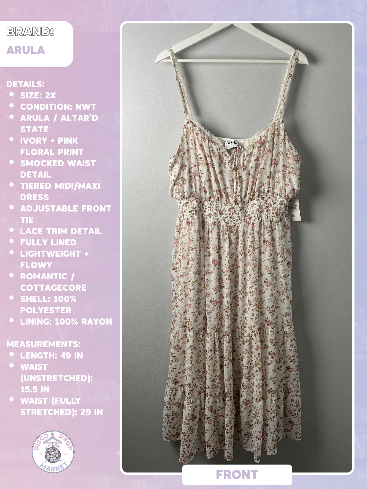 Cottagecore Floral Midi Dress | Arula Size B NWT