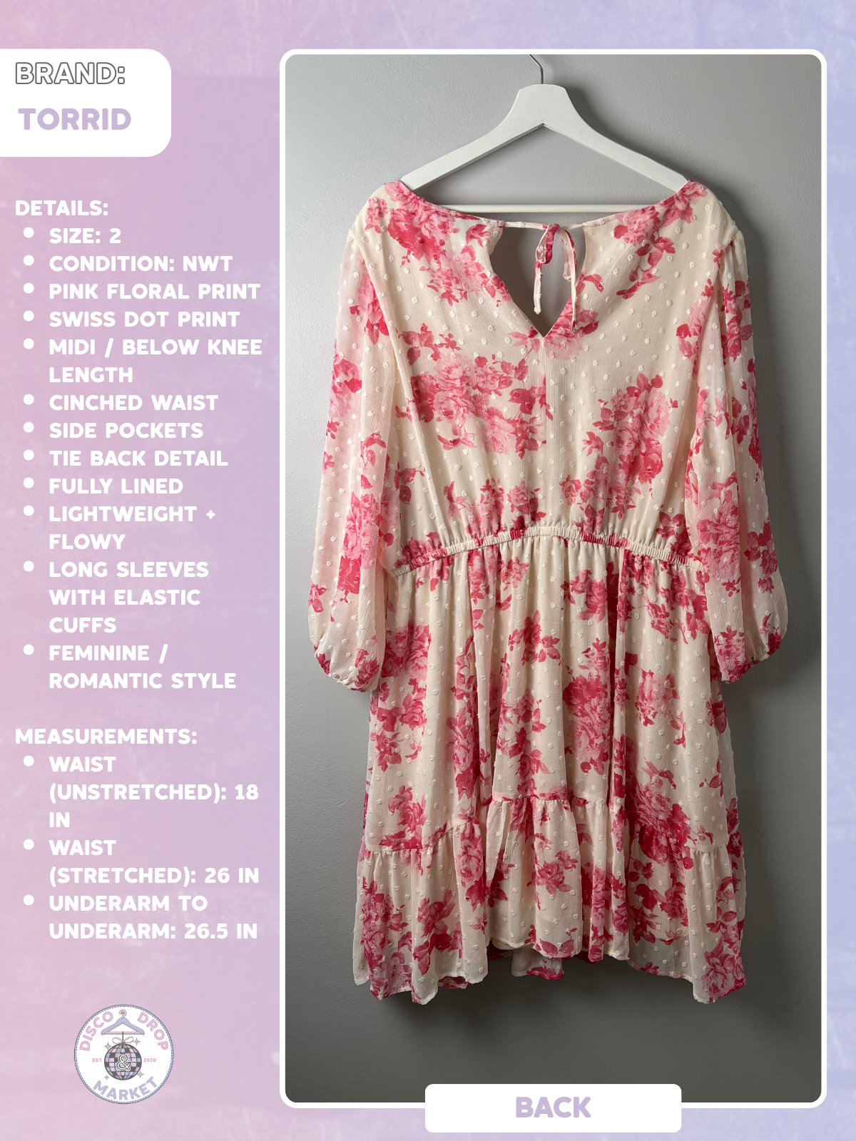 Pink Floral Swiss Dot Dress | Torrid Szie 2 NWT
