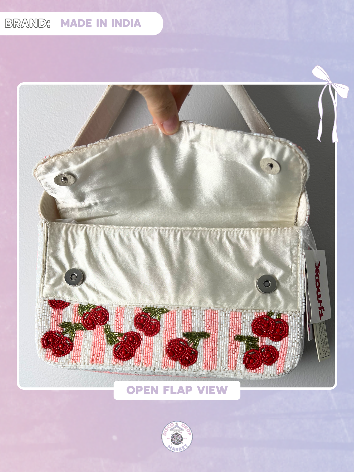 Viral Pink and White Cherry Picnic Beaded Shoulder Bag Made in India