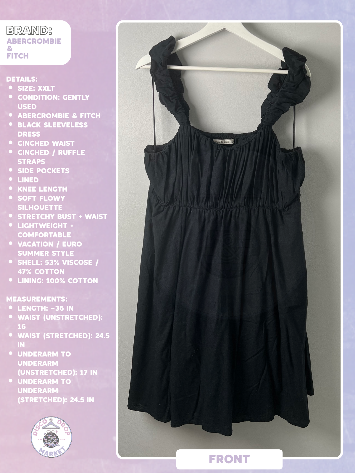 Sleeveless Black Ruffle Maxi Dress | Abercrombie & Fitch Size XXLT Gently Used