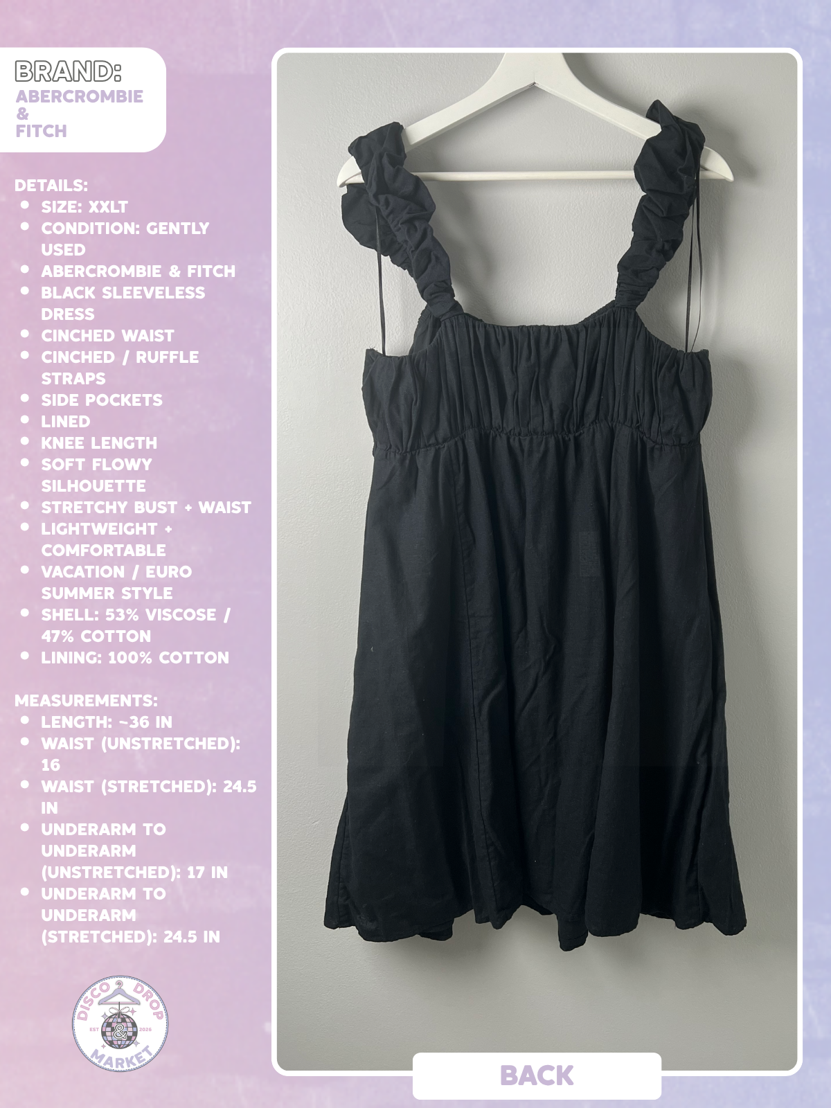 Sleeveless Black Ruffle Maxi Dress | Abercrombie & Fitch Size XXLT Gently Used