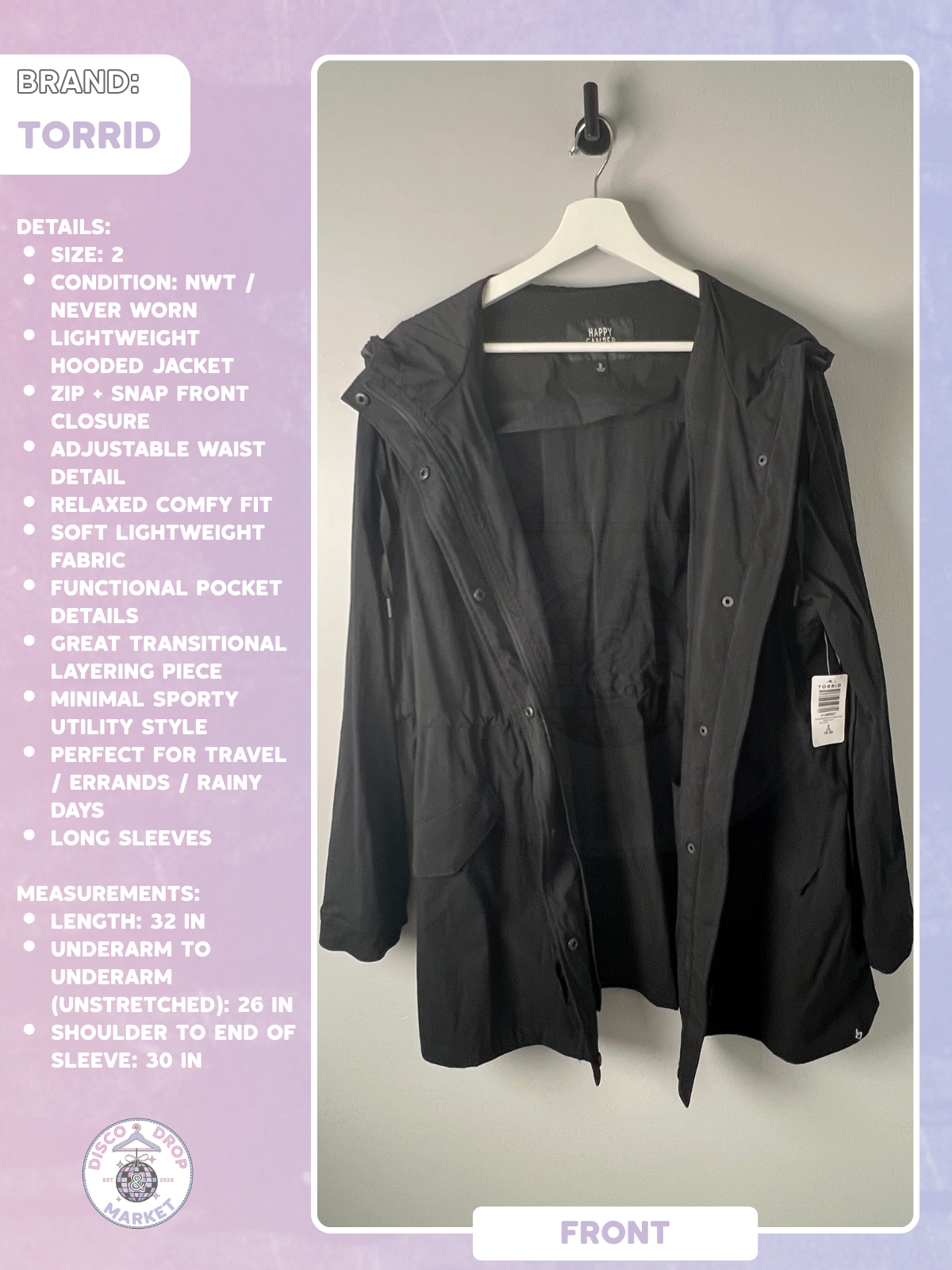Torrid Happy Camper Jacket in Black, Size 2, NWT/Never Worn