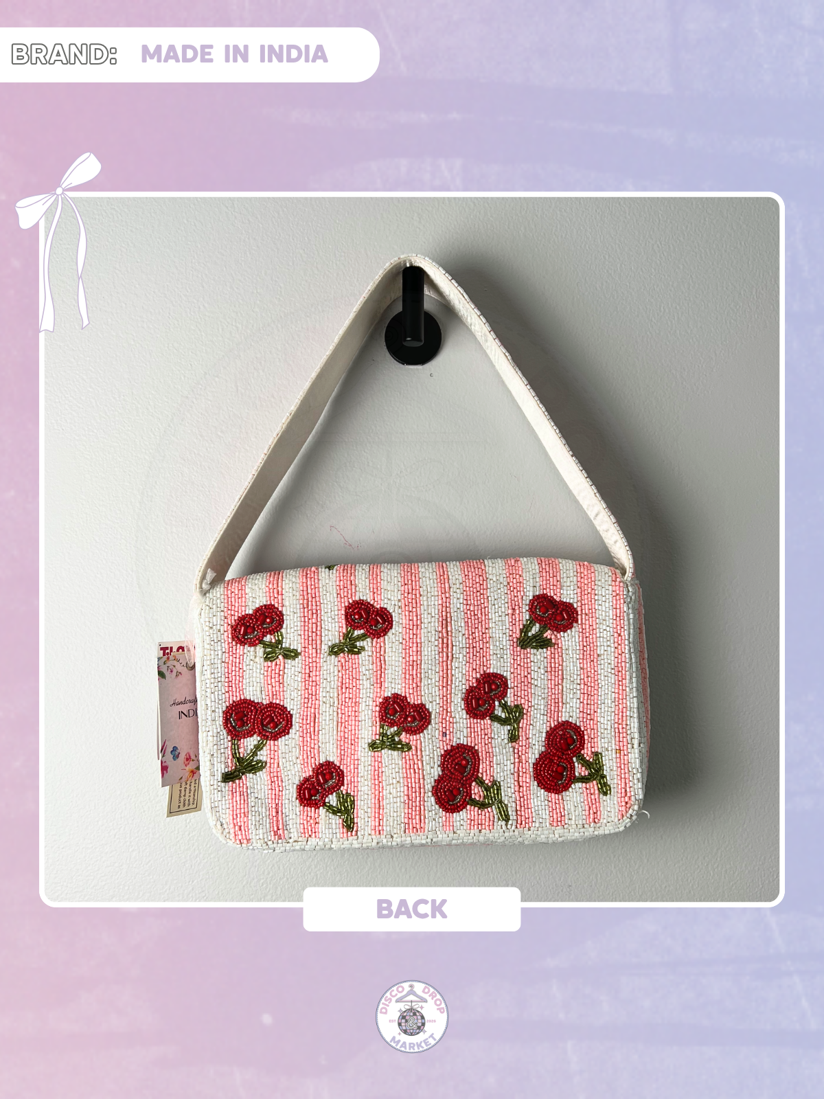 Viral Pink and White Cherry Picnic Beaded Shoulder Bag Made in India