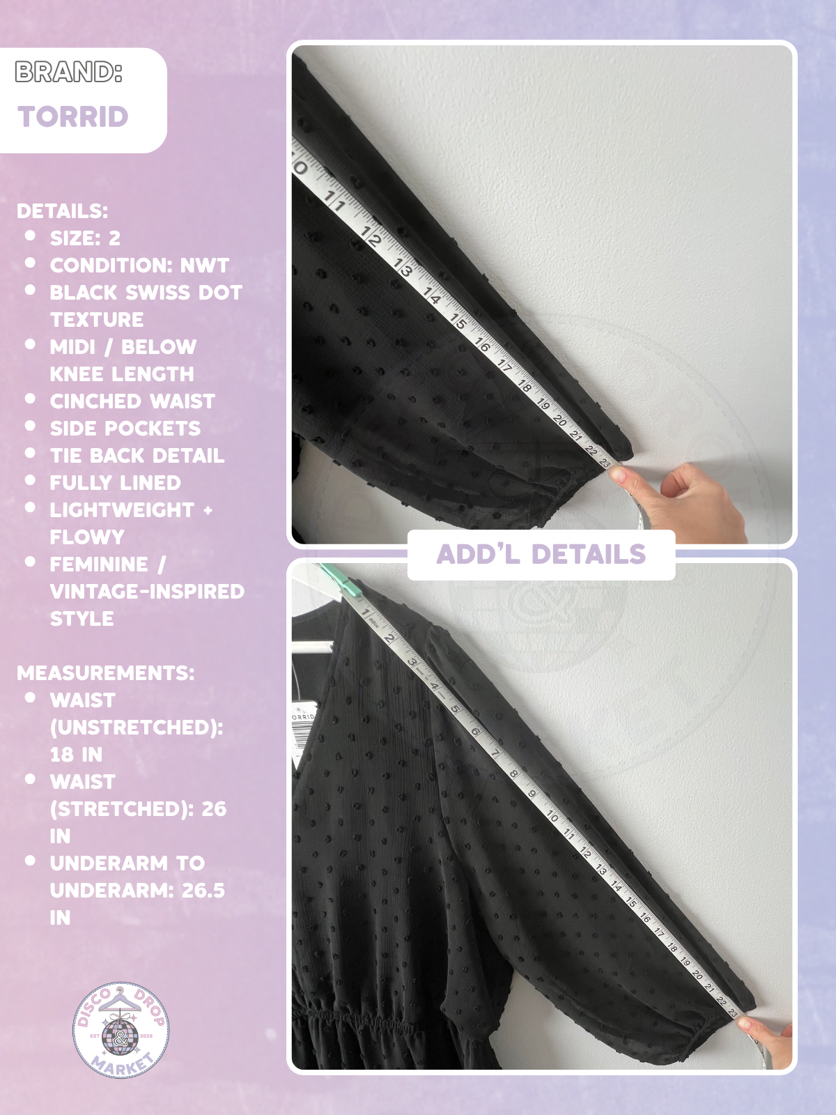 Black Swiss Dot Dress | Torrid Size 2 NWT
