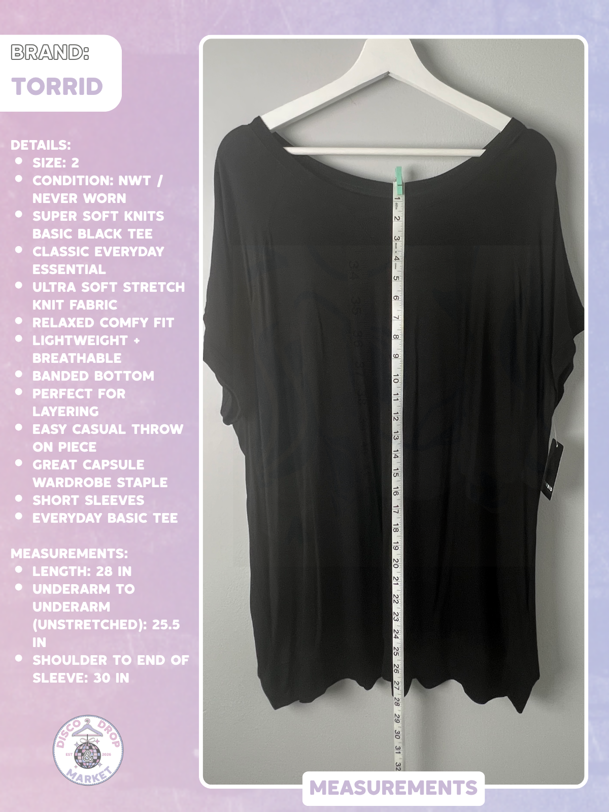 Torrid Super Soft Knits Basic Black Tee Size 2 NWT Plus Size Everyday Essential