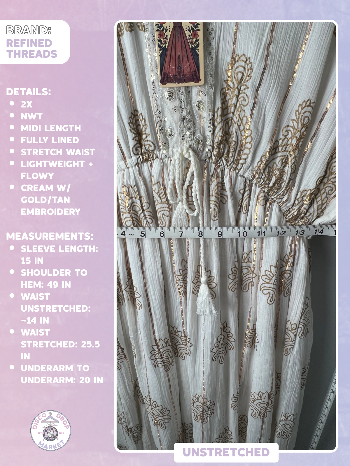 Gold Metallic Boho Dress | Refined Threads 2X