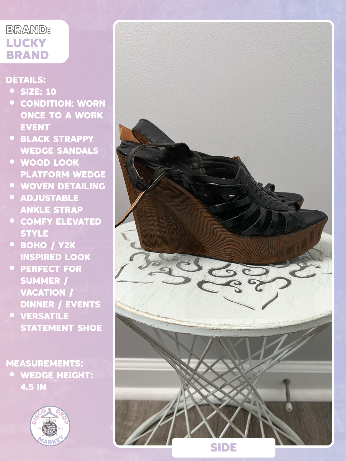 Volatile Los Angeles black wedge sandals in size 10