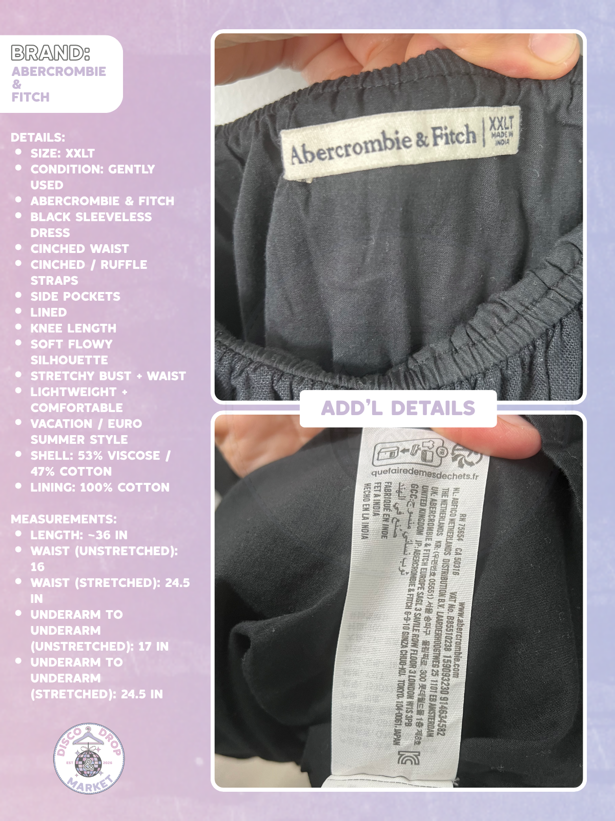 Sleeveless Black Ruffle Maxi Dress | Abercrombie & Fitch Size XXLT Gently Used