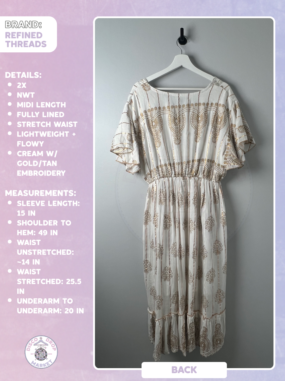 Gold Metallic Boho Dress | Refined Threads 2X