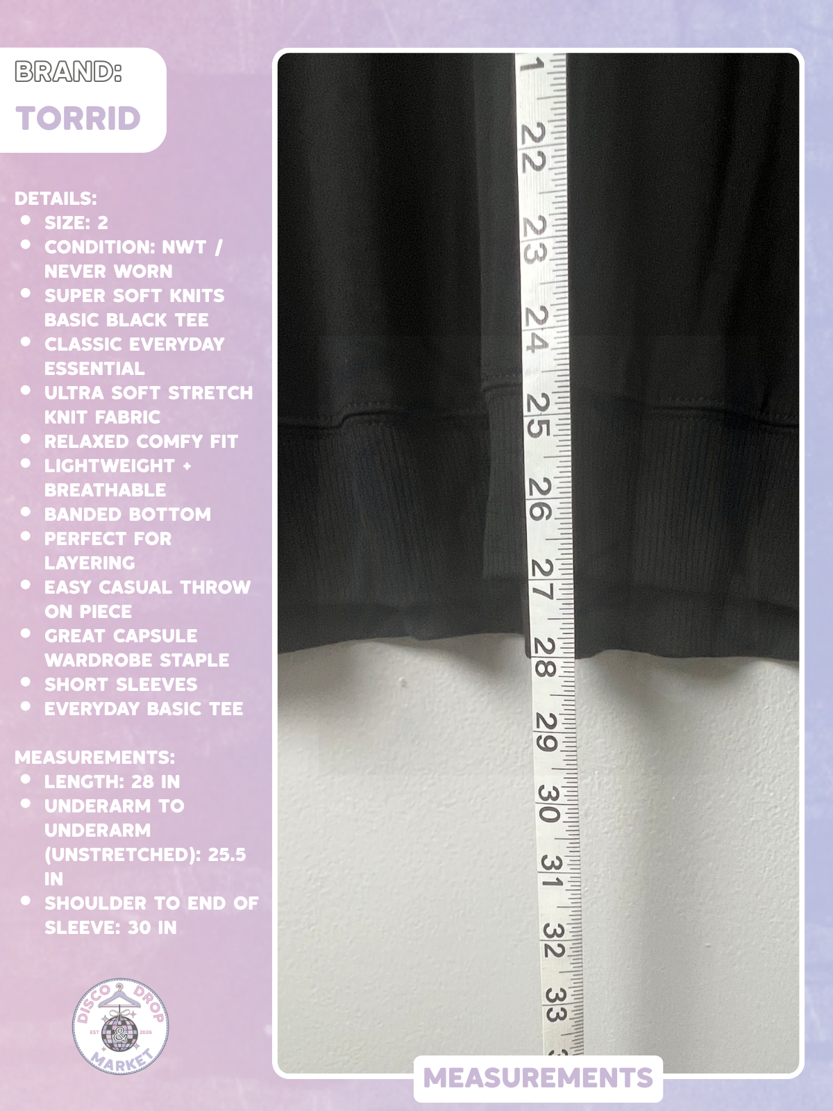 Torrid Super Soft Knits Basic Black Tee Size 2 NWT Plus Size Everyday Essential