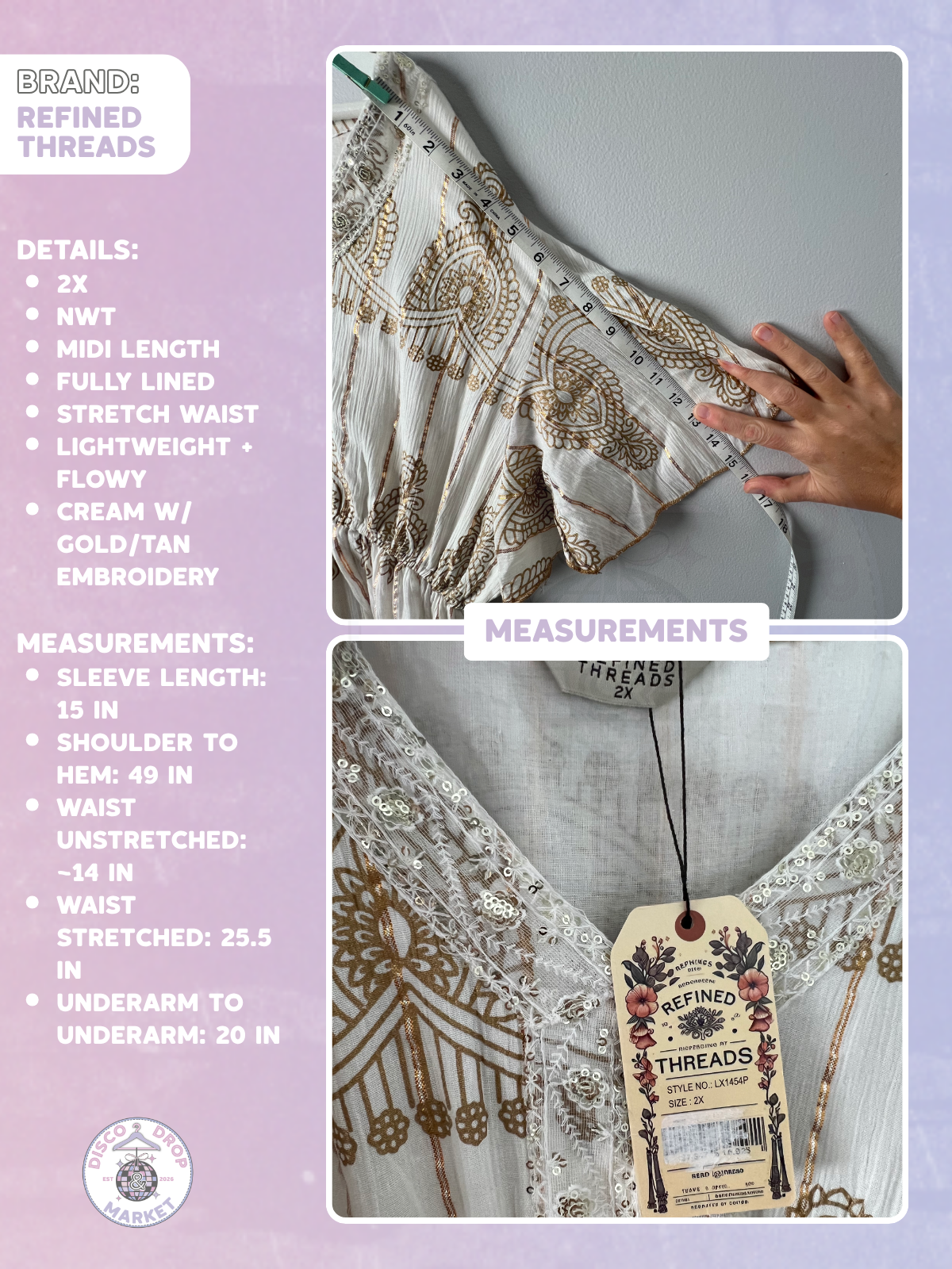 Gold Metallic Boho Dress | Refined Threads 2X