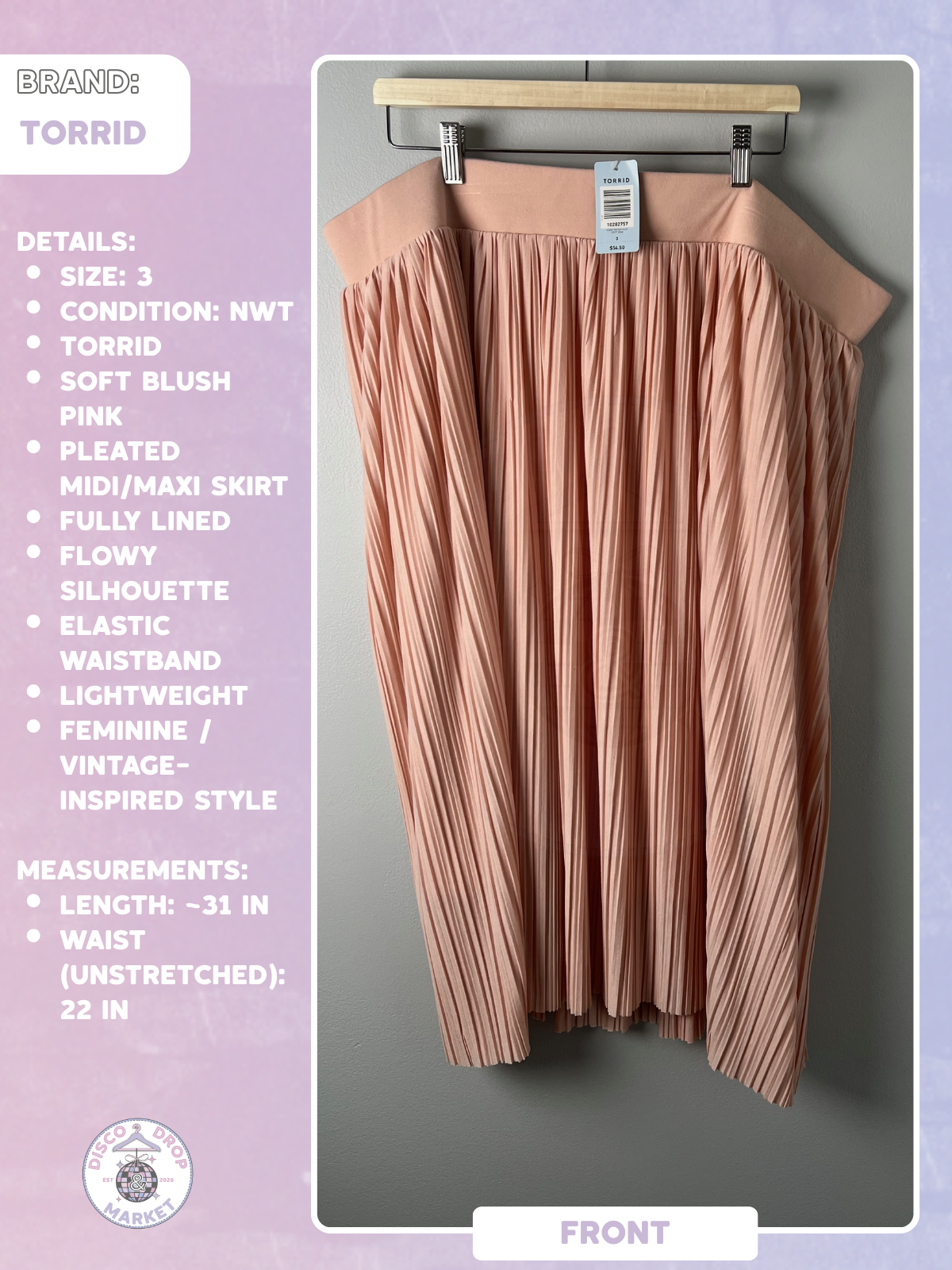Pink Pleated Midi Skirt | Torrid Size 3 NWT
