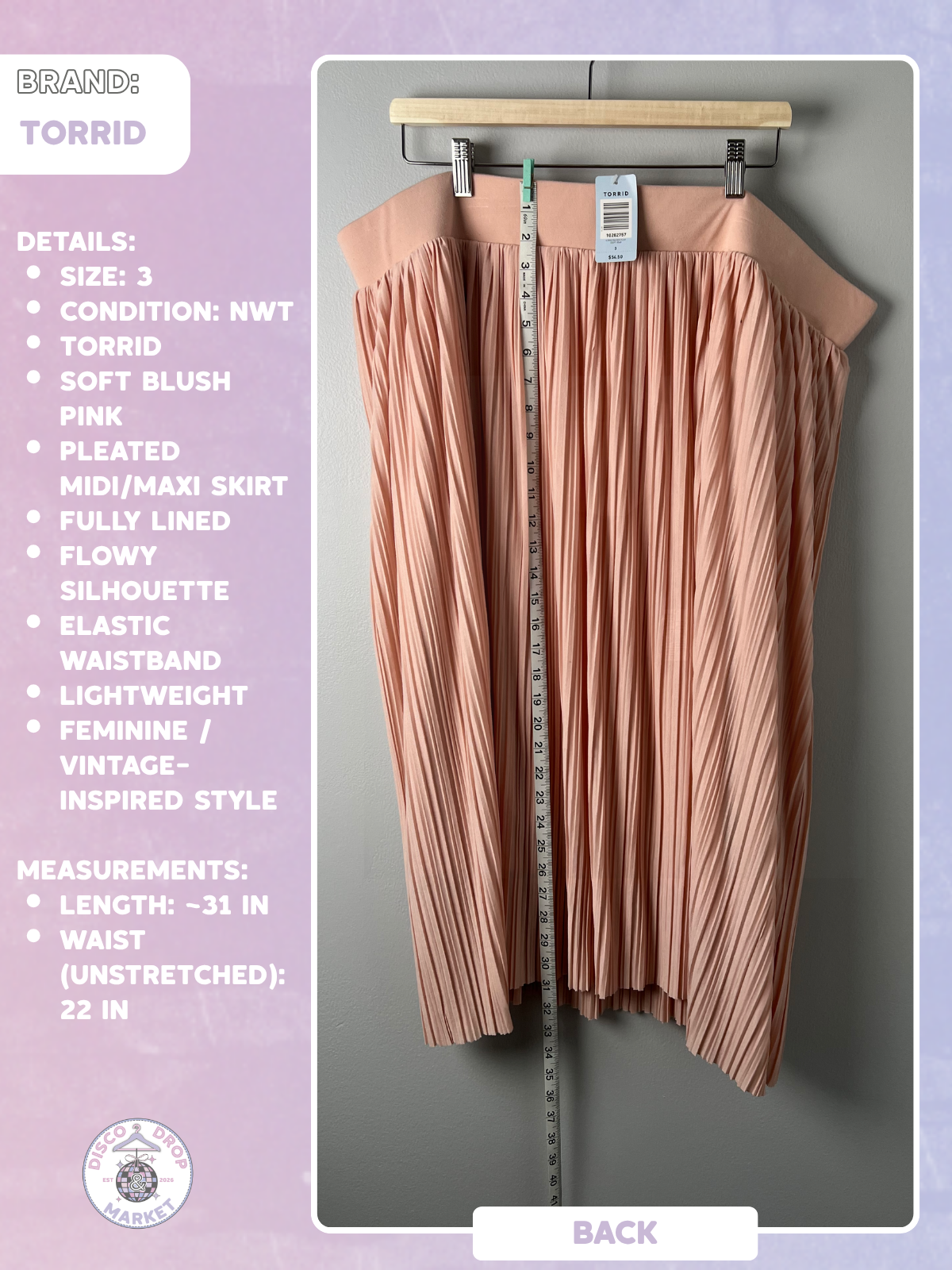 Pink Pleated Midi Skirt | Torrid Size 3 NWT