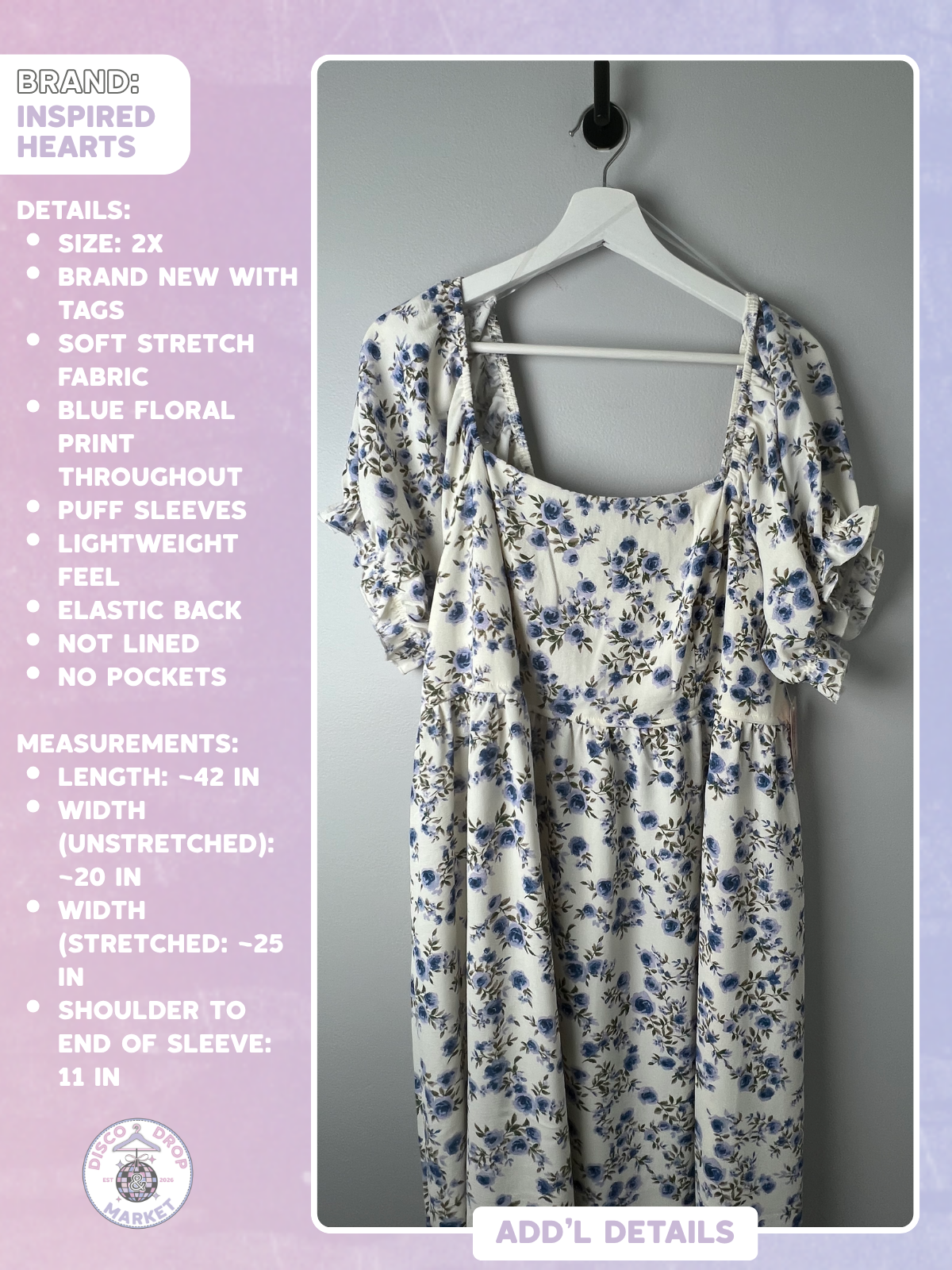 NWT Inspired Hearts Brand - Blue Floral Maxi Dress 2X