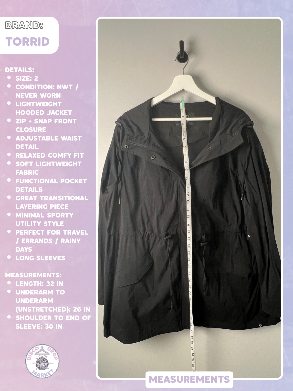 Torrid Happy Camper Jacket in Black, Size 2, NWT/Never Worn