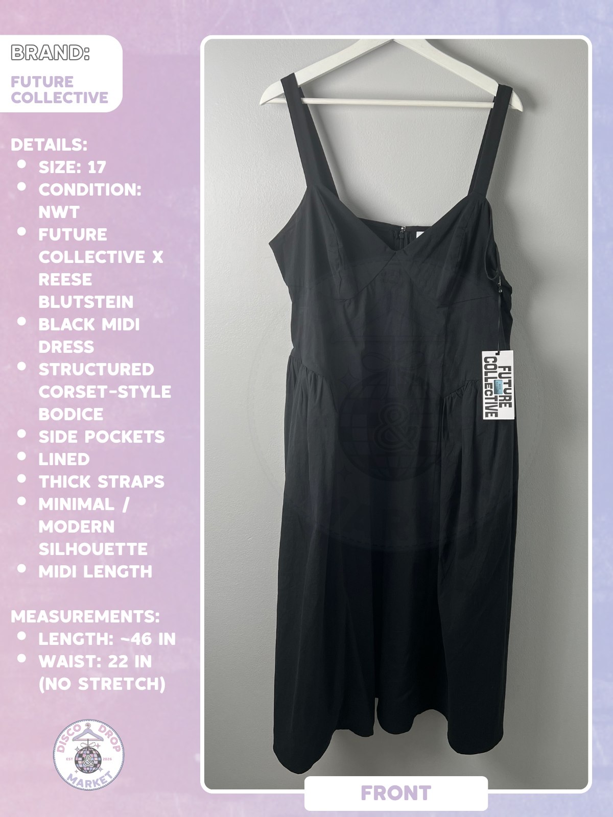 Black Corset Midi Dress | Future Collective Size 17 NWT