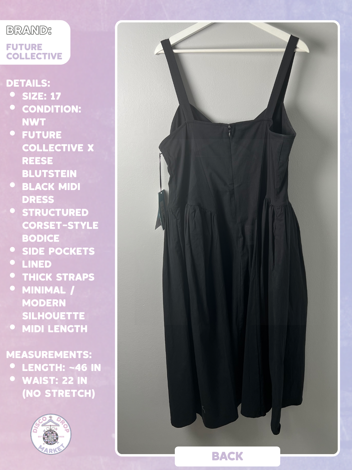 Black Corset Midi Dress | Future Collective Size 17 NWT