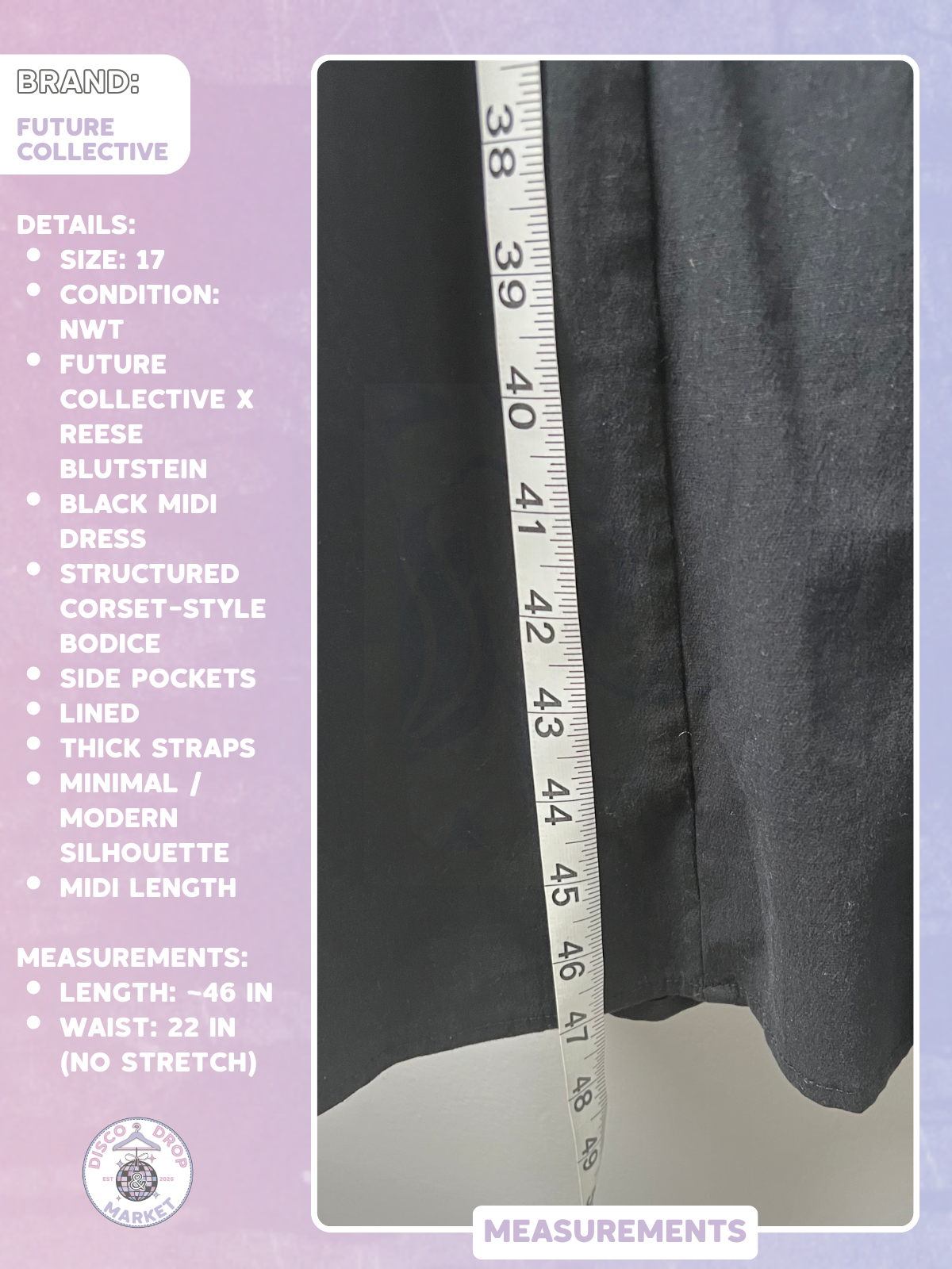 Black Corset Midi Dress | Future Collective Size 17 NWT