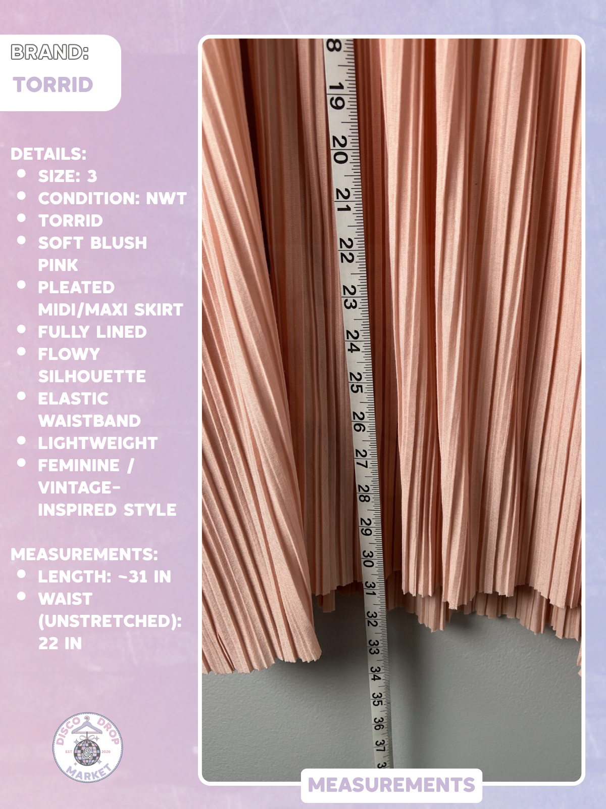 Pink Pleated Midi Skirt | Torrid Size 3 NWT
