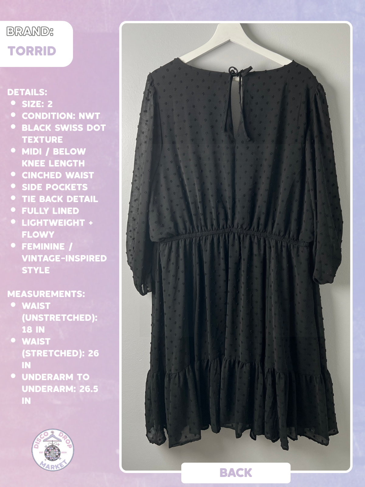 Black Swiss Dot Dress | Torrid Size 2 NWT