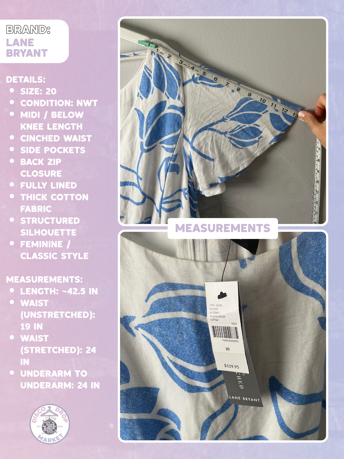 Blue Tulip Print Dress | Lane Bryant Size 20 NWT