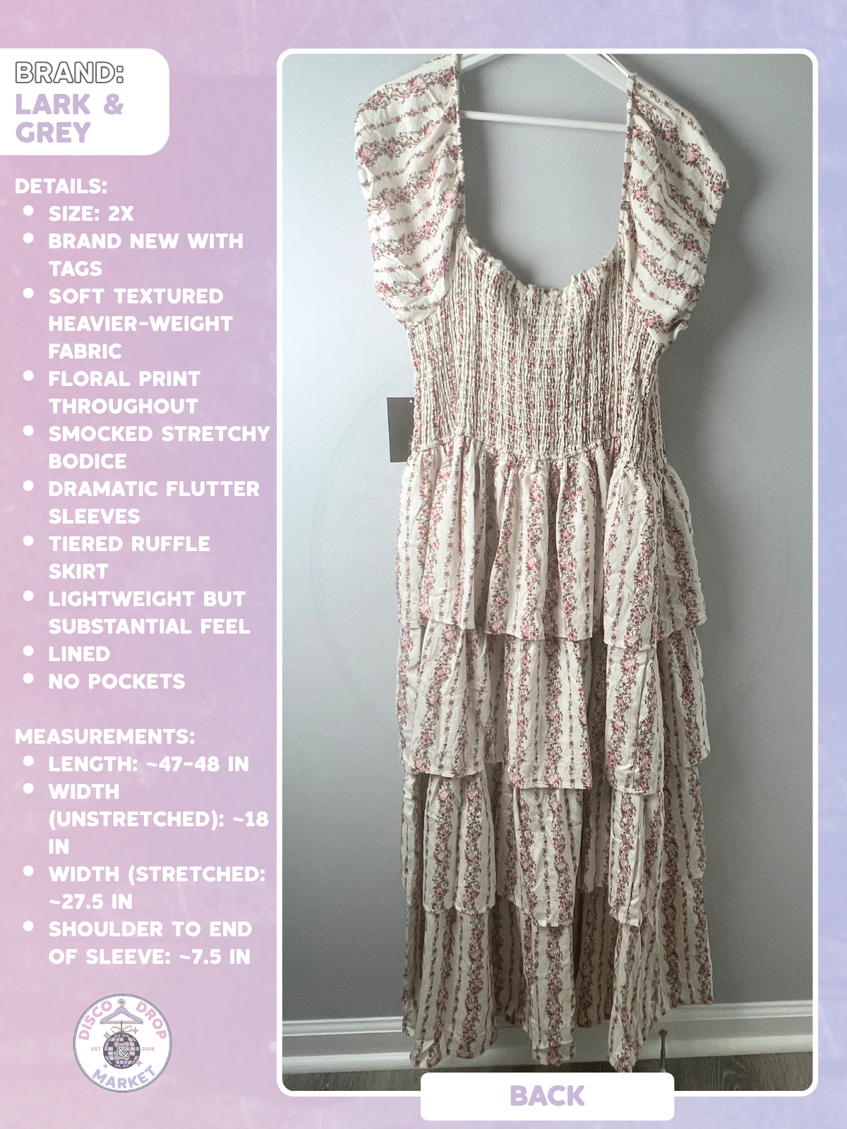 Lark & Grey Floral Smocked - Nashville Vibes - Maxi Dress NWT 2X
