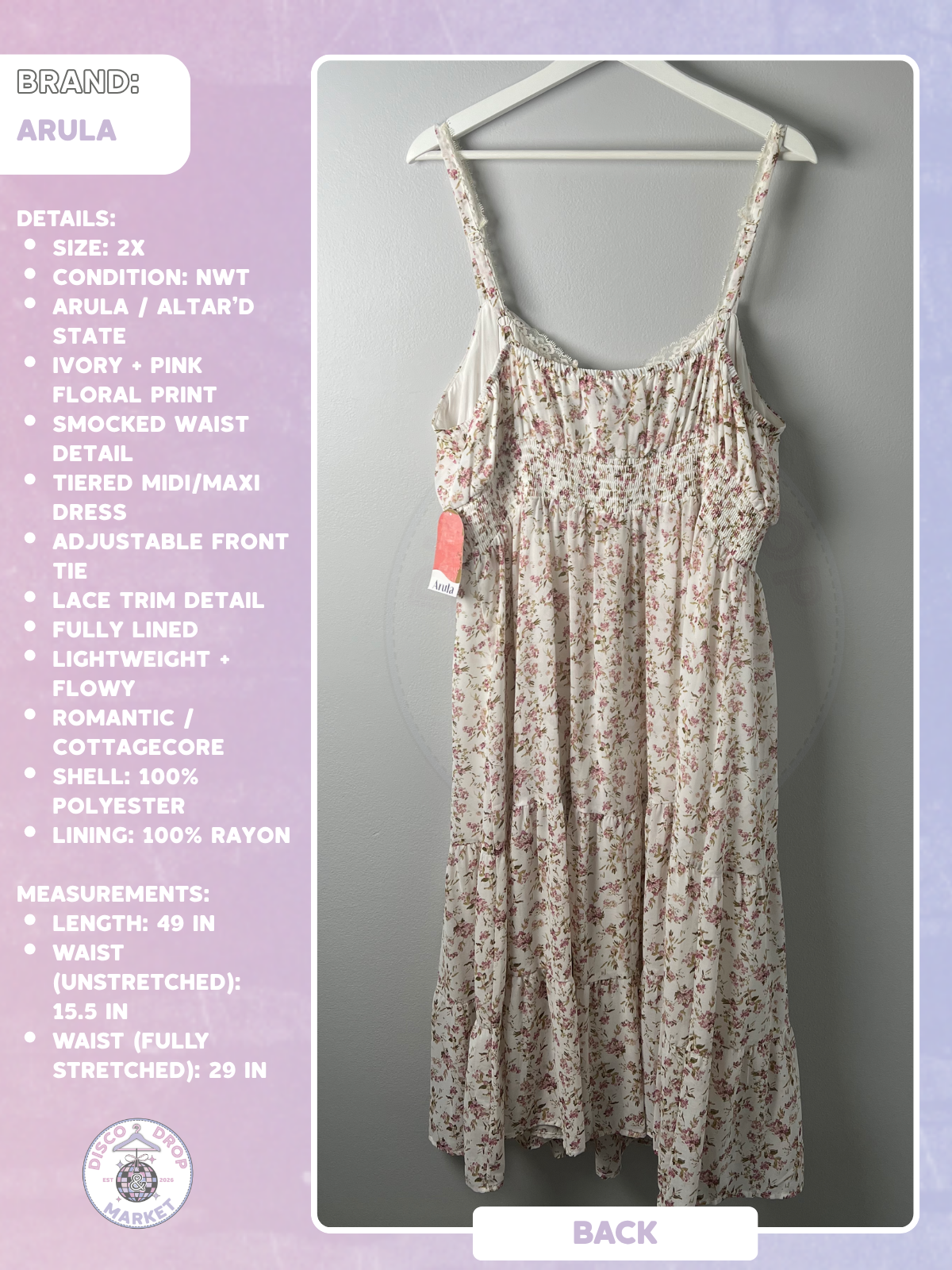 Cottagecore Floral Midi Dress | Arula Size B NWT