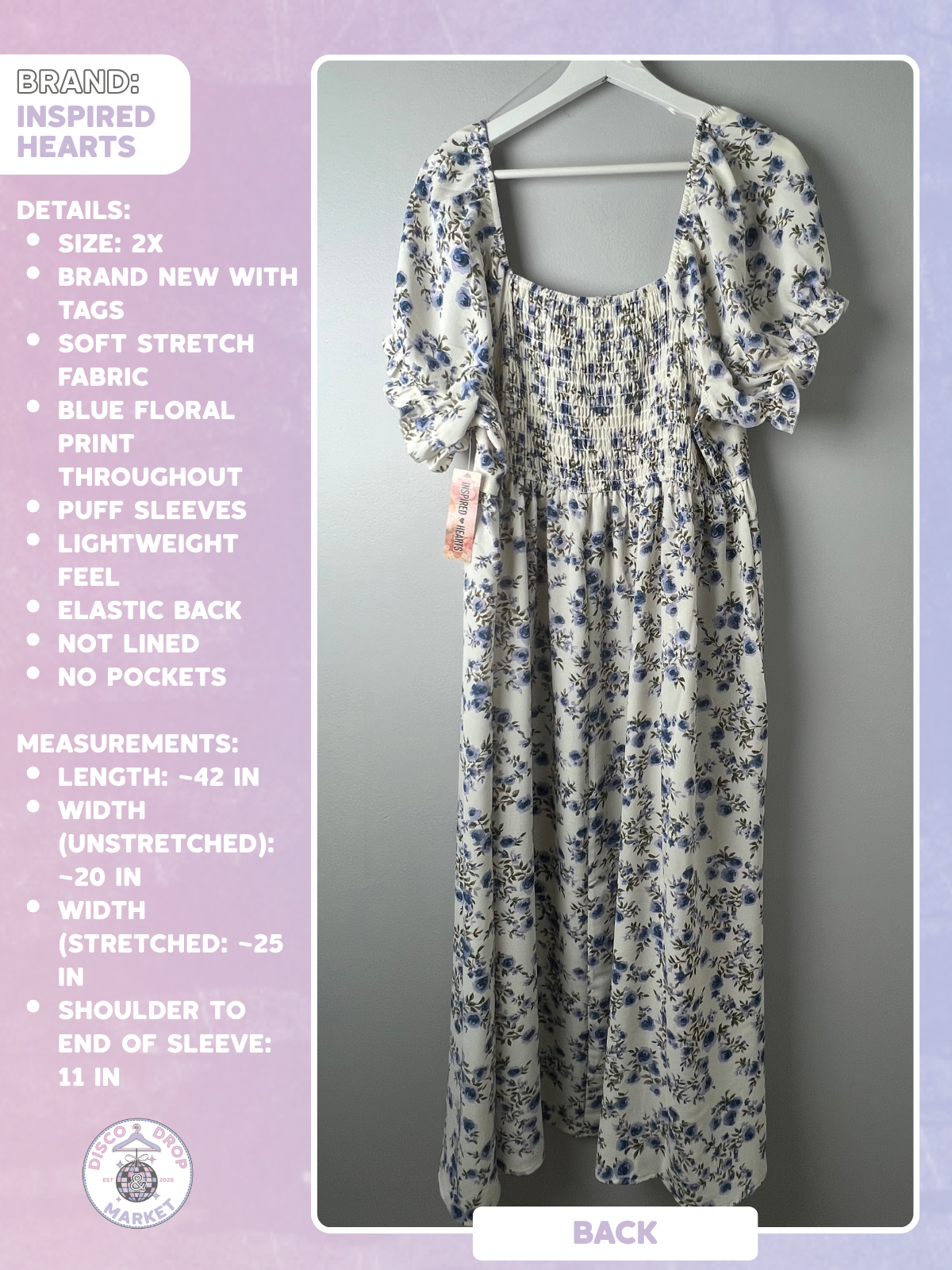 NWT Inspired Hearts Brand - Blue Floral Maxi Dress 2X