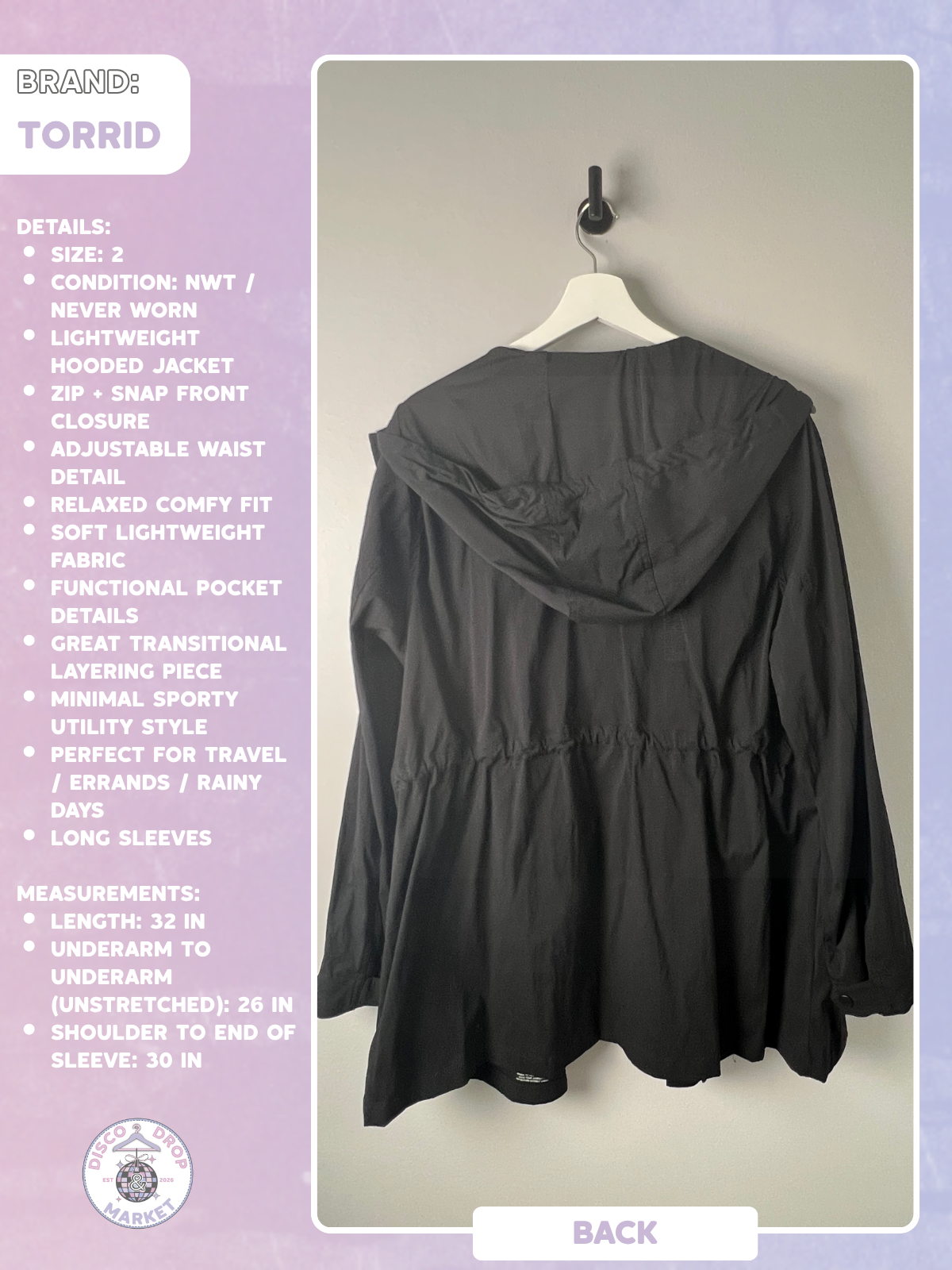 Torrid Happy Camper Jacket in Black, Size 2, NWT/Never Worn