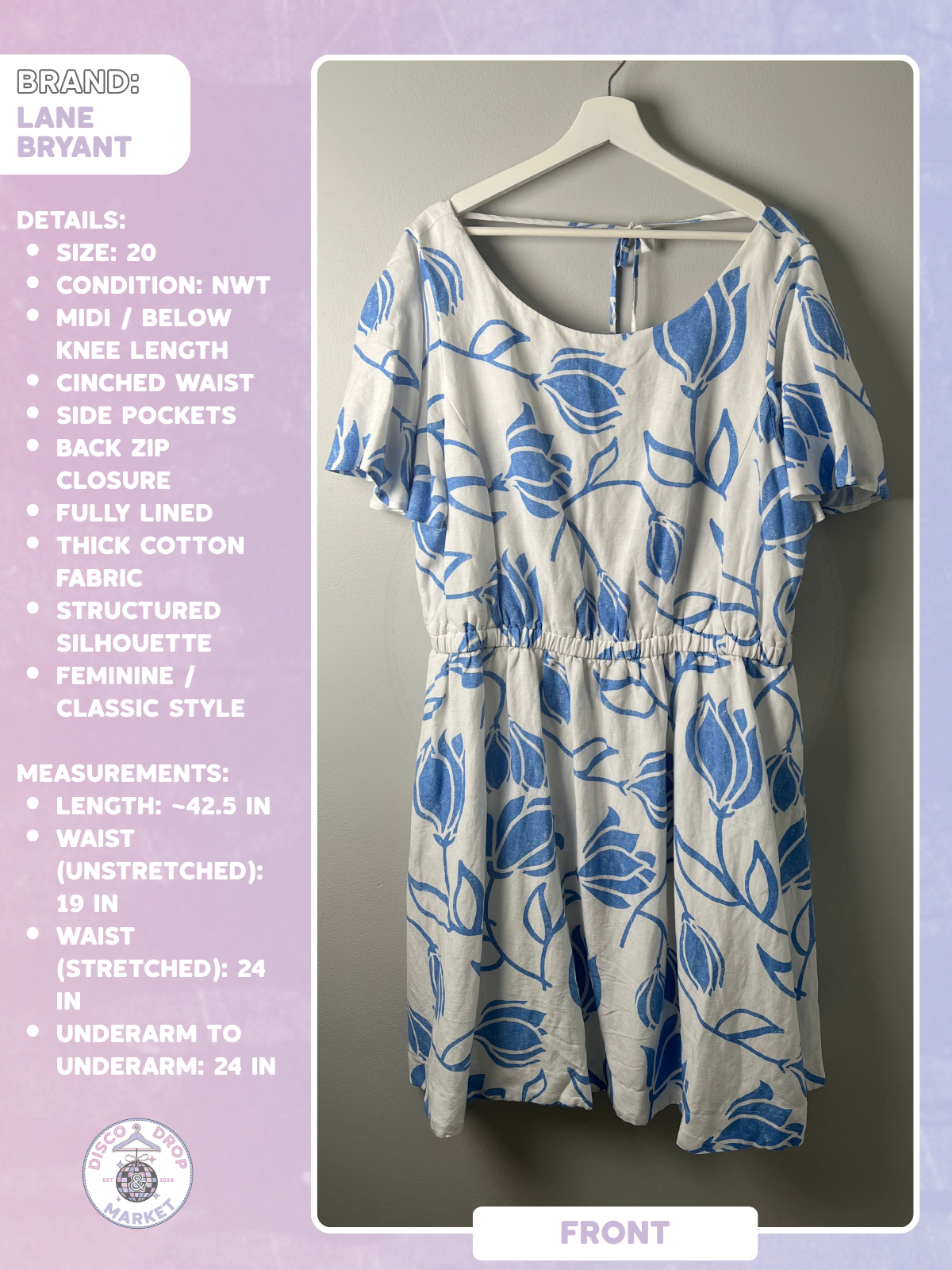 Blue Tulip Print Dress | Lane Bryant Size 20 NWT