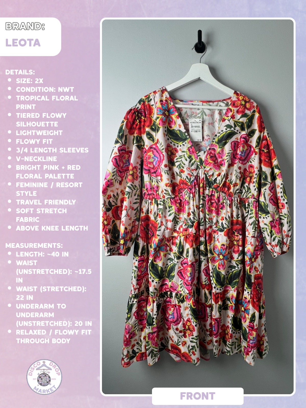 Zariah Empire Waist Mini Dress in Crown Floral Flame Scarlet | Leota Size 2X NWT