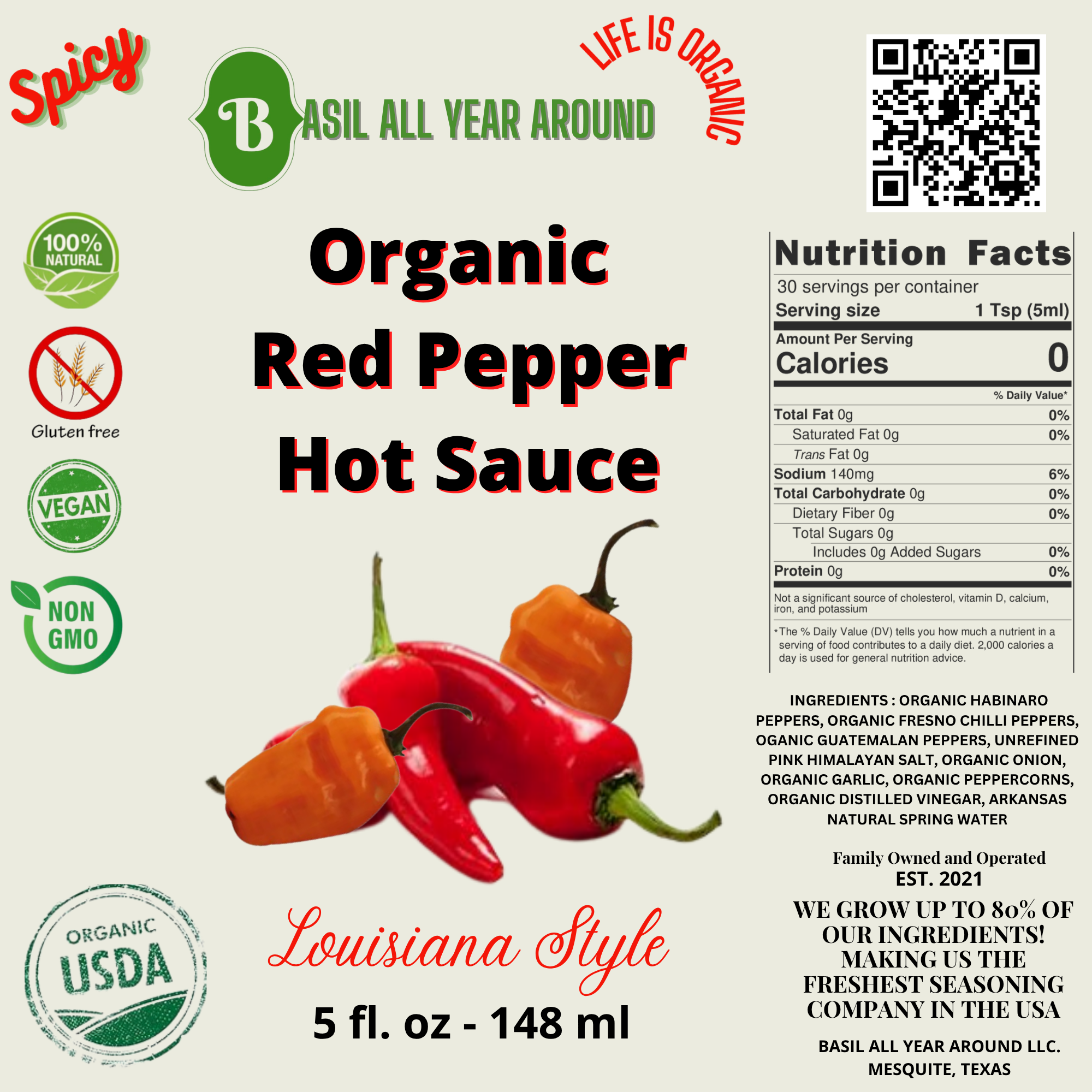 Organic Red Pepper Hot Sauce