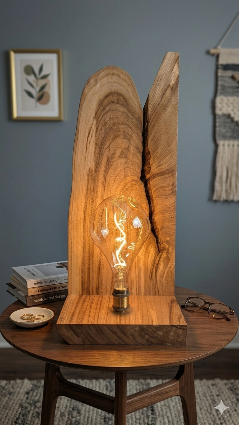 Lampe en bois massif D'orme
