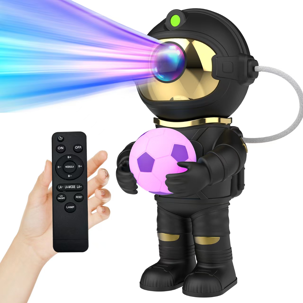 Astronaut holding a spherical star projector