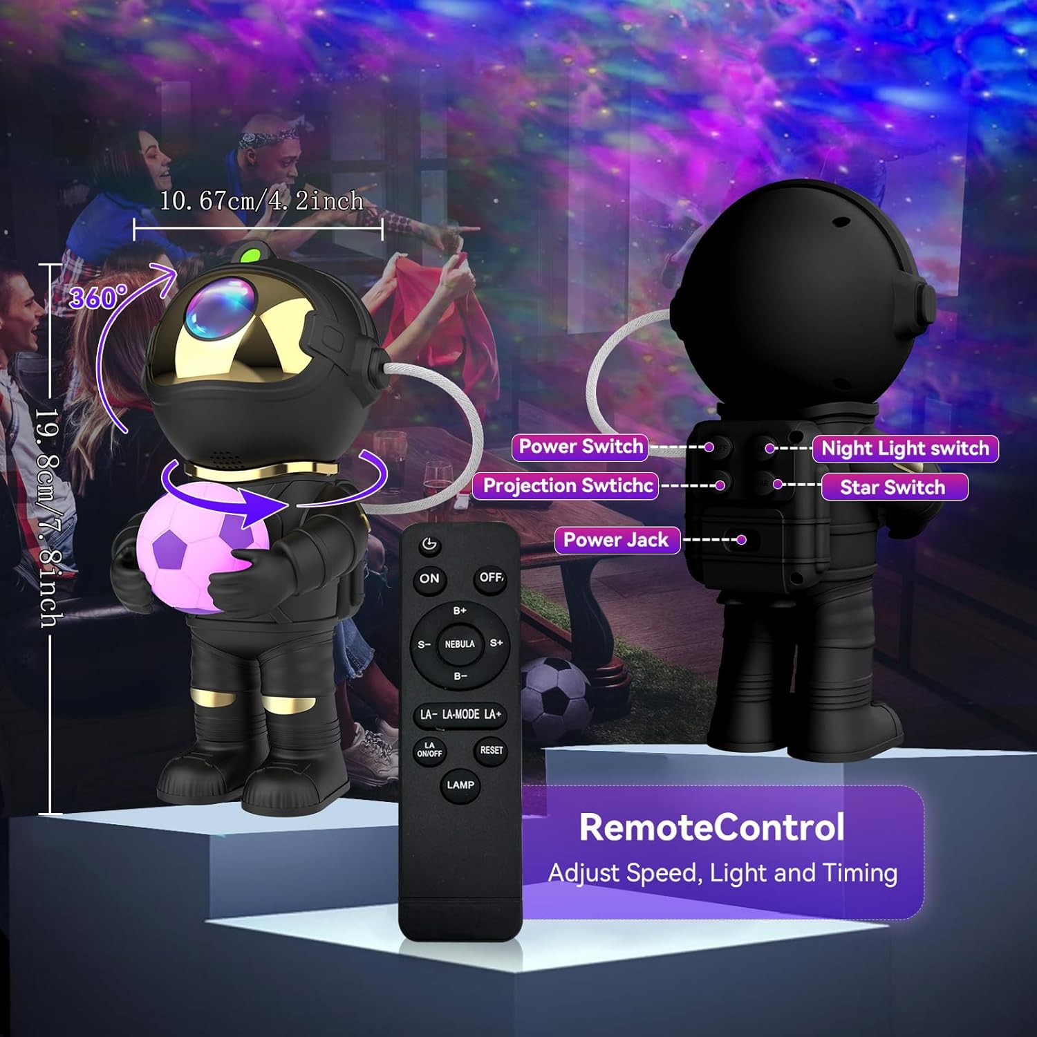 Astronaut holding a spherical star projector