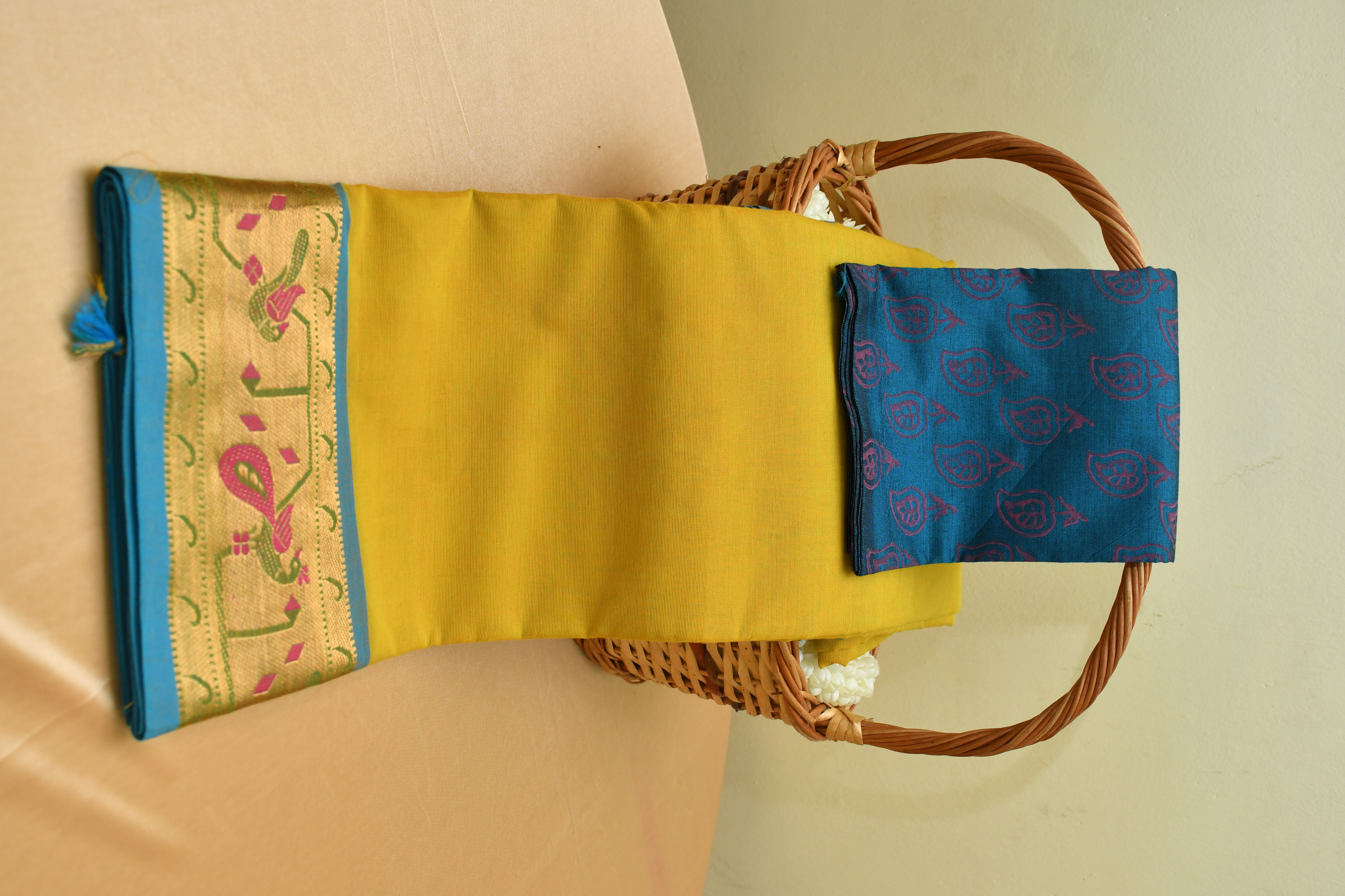 Traditional Yellow Chettinad cotton  Saree