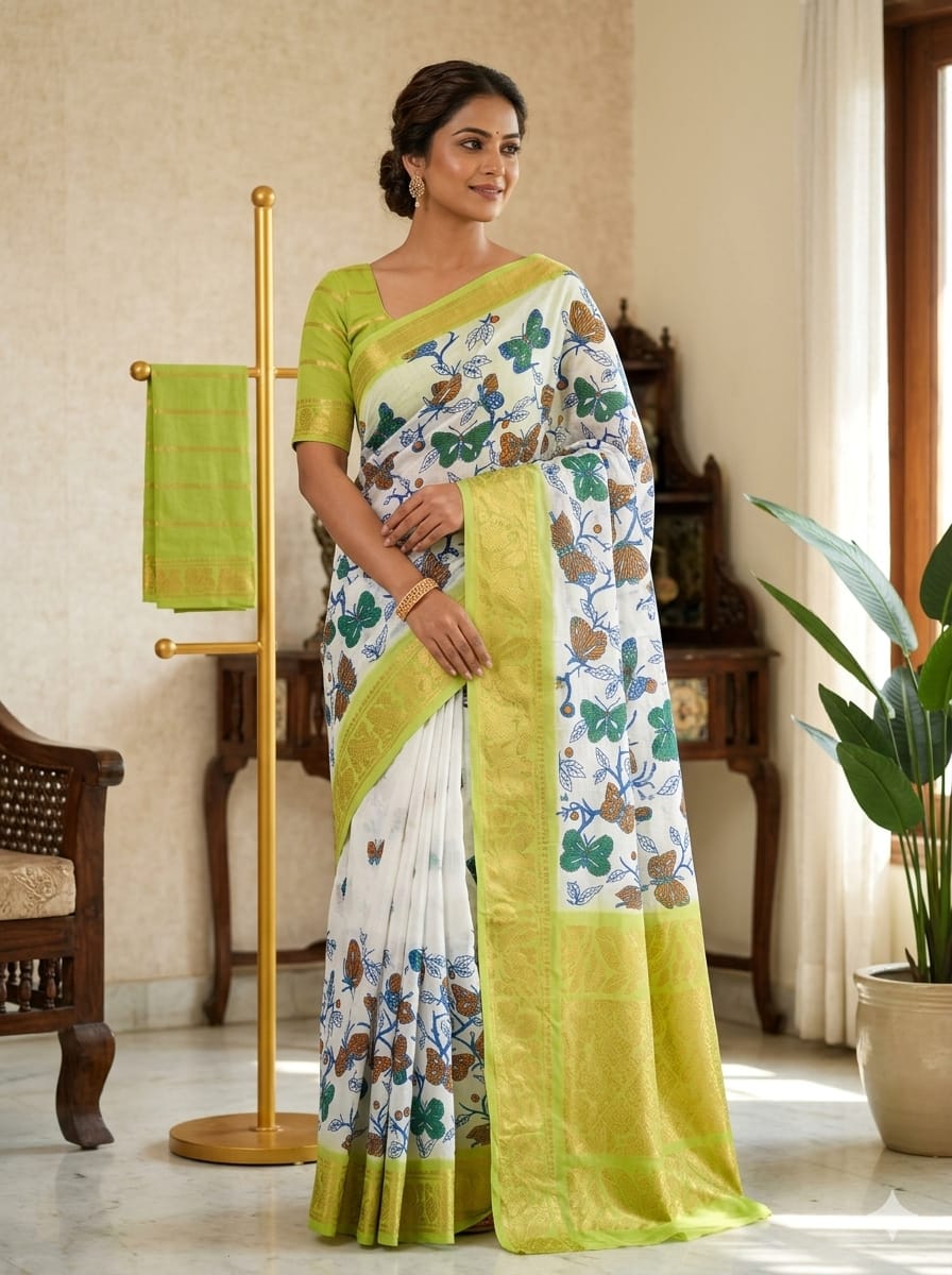 Butterfly Print Cotton Saree