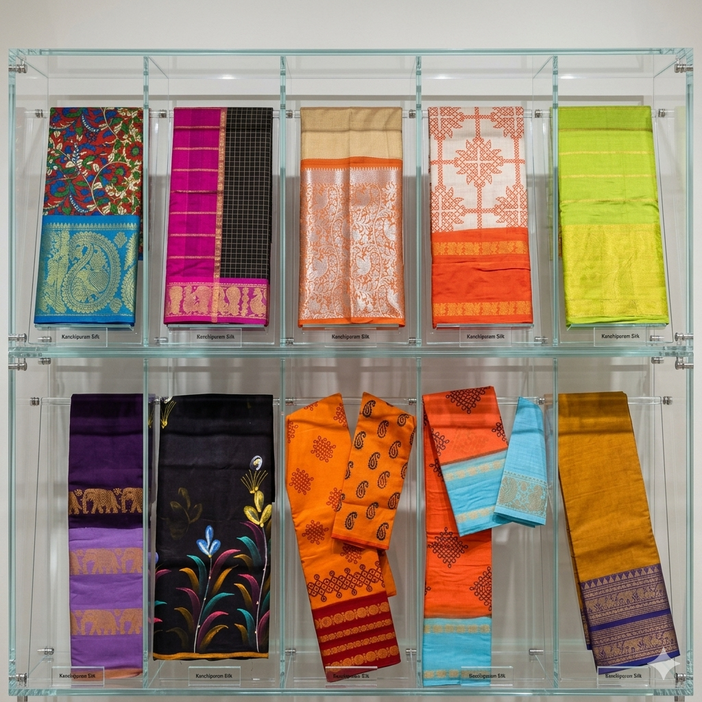 Traditional Orange Kolam Saree