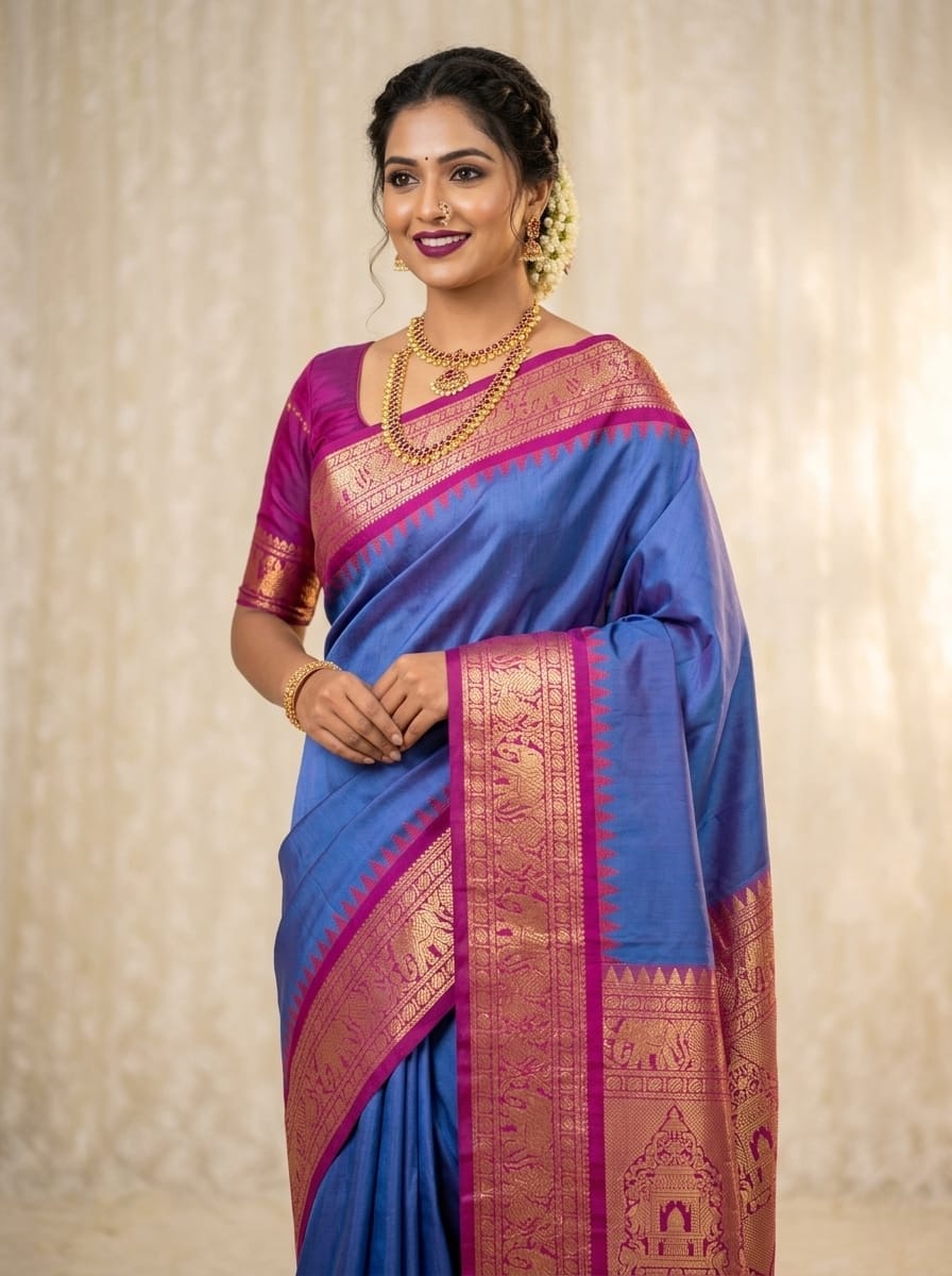 Blue Kanchipuram Silk Saree