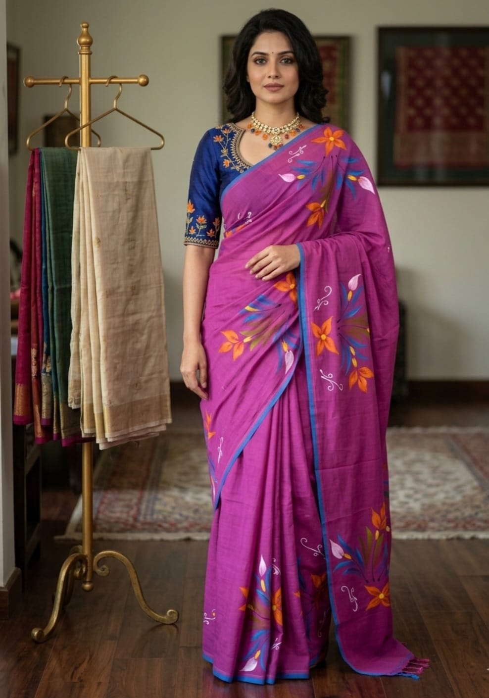 Pink Floral Printed Cotton Saree 