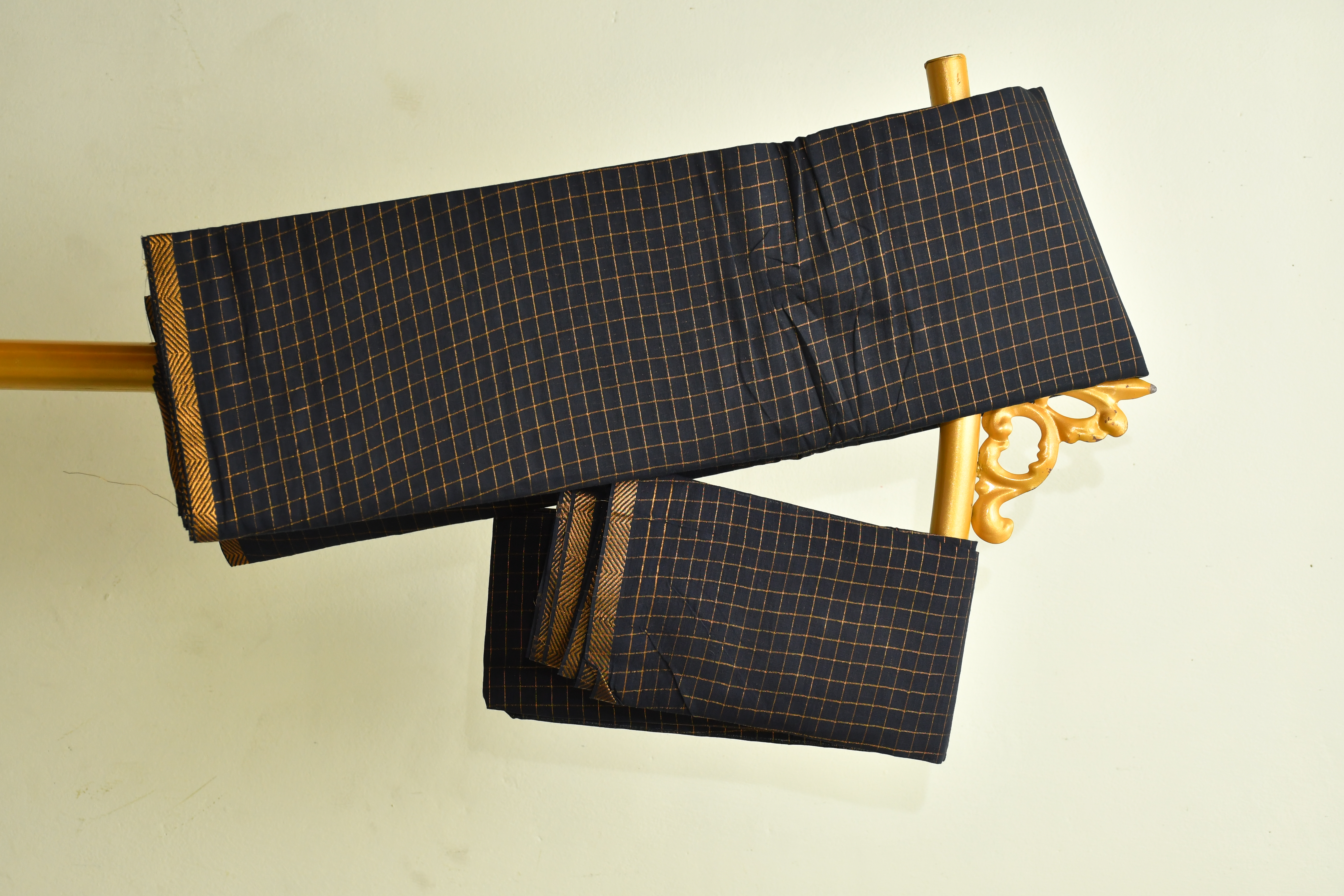 Traditional Elegant Navy Blue Checked Pure cotton Saree