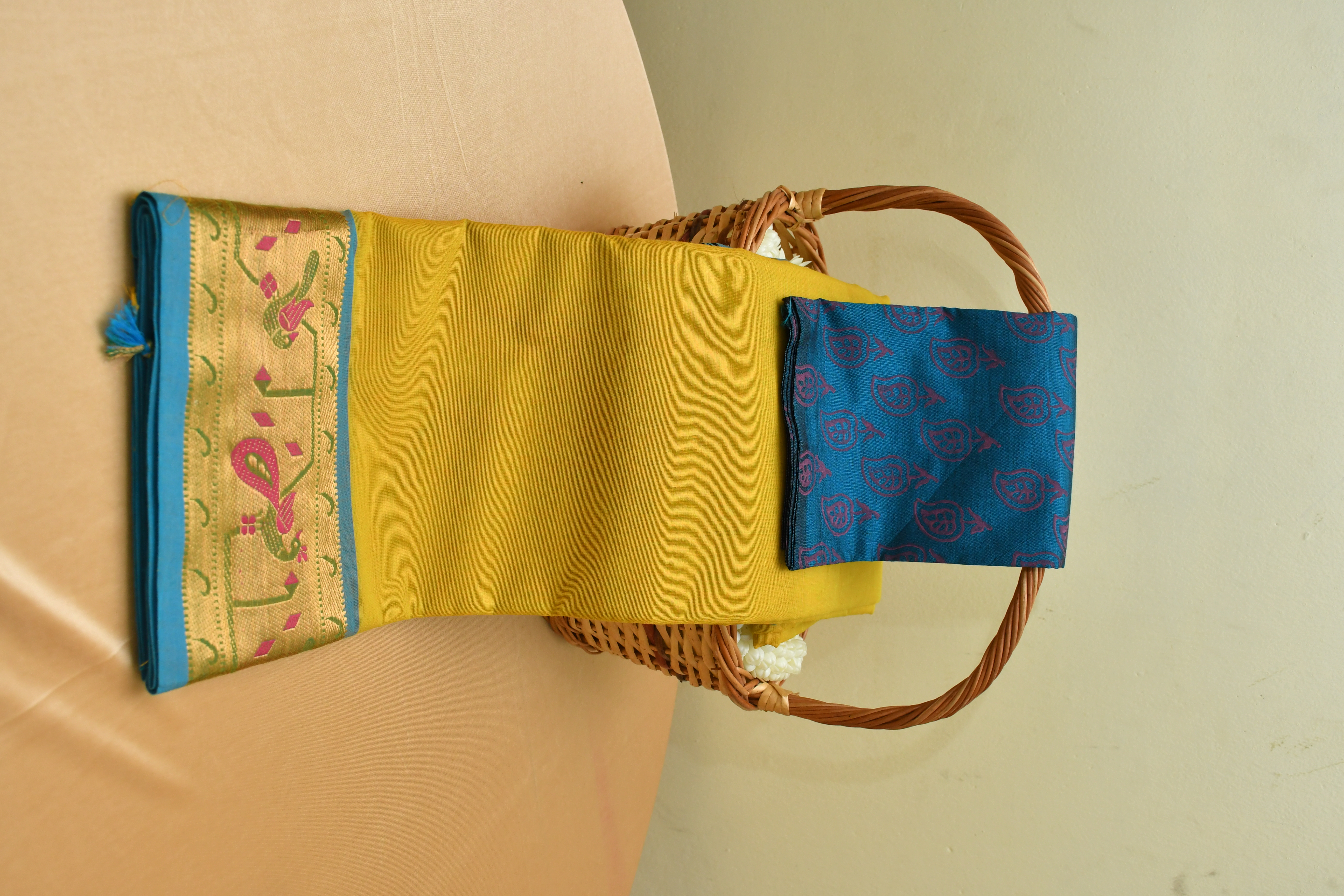 Traditional Yellow Chettinad cotton  Saree