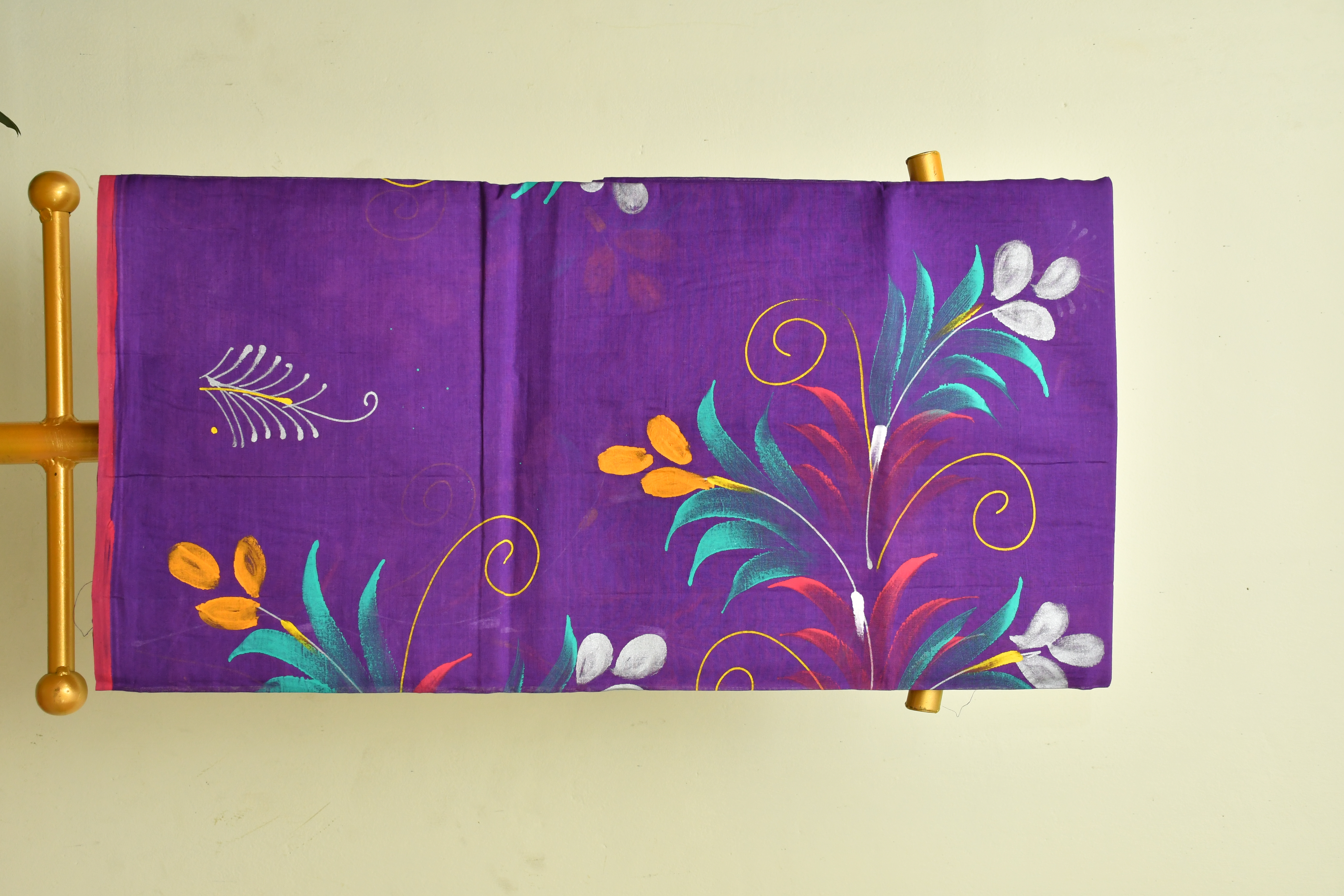 Purple Floral printed cotton Saree