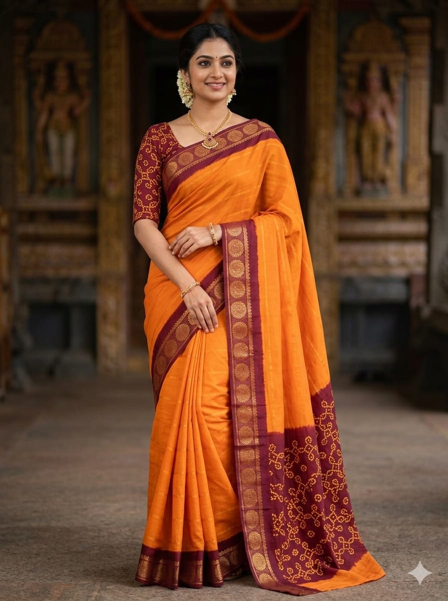 Traditional Orange Sungudi Saree
